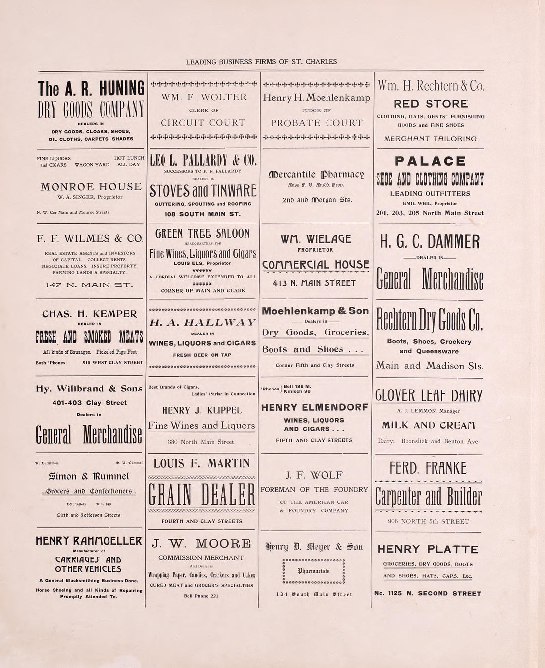 Leading Business Firms of St. Charles (continued) from Plat Book of St. Charles County, Missouri : Compiled from County Records and Actual Surveys 1905 by Relic Map Company