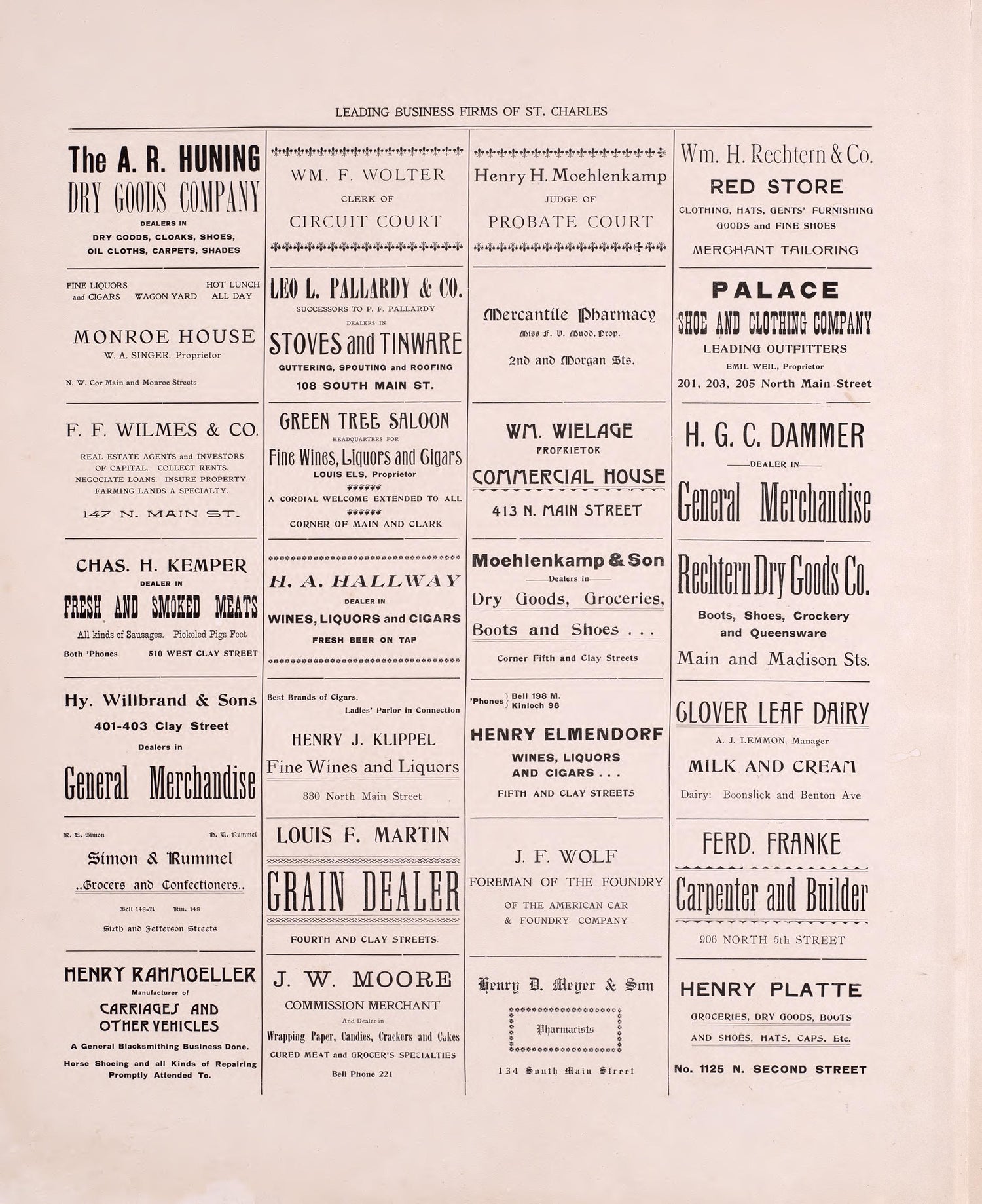Leading Business Firms of St. Charles (continued) from Plat Book of St. Charles County, Missouri : Compiled from County Records and Actual Surveys 1905 by Relic Map Company