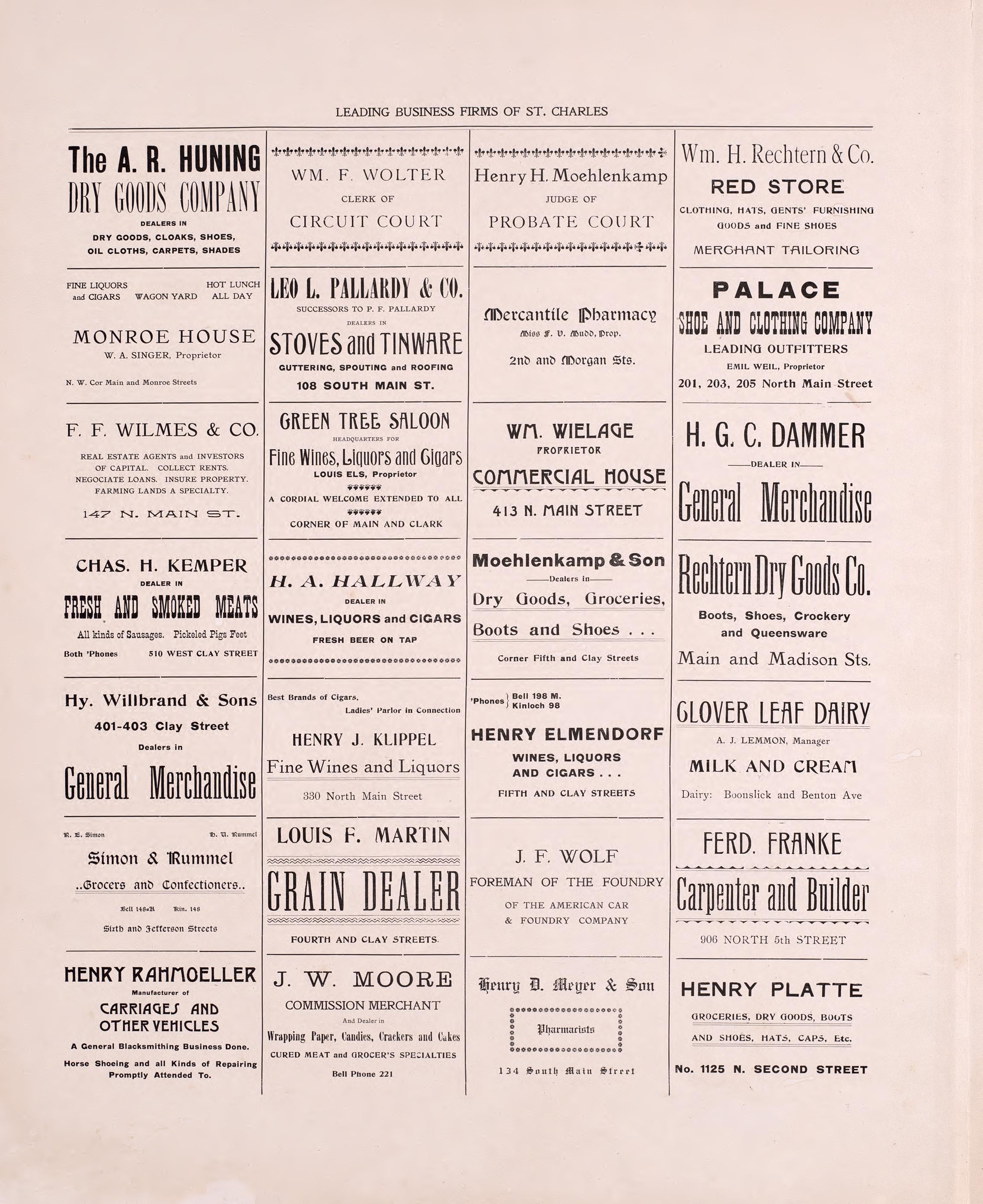 Leading Business Firms of St. Charles (continued) from Plat Book of St. Charles County, Missouri : Compiled from County Records and Actual Surveys 1905 by Relic Map Company
