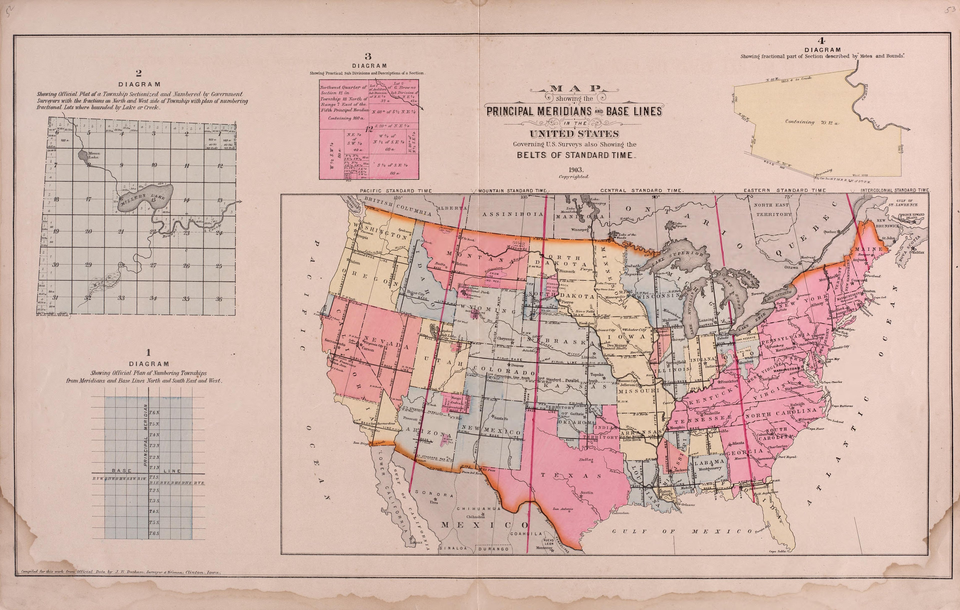 Map Showing the Prime Meridians and Base Lines In the United States from Plat Book of St. Charles County, Missouri : Compiled from County Records and Actual Surveys 1905 by Relic Map Company