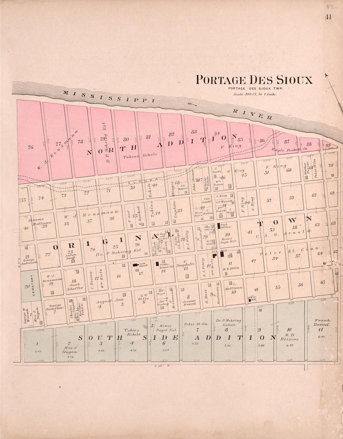 Portage Des Sioux from Plat Book of St. Charles County, Missouri : Compiled from County Records and Actual Surveys 1905 by Relic Map Company