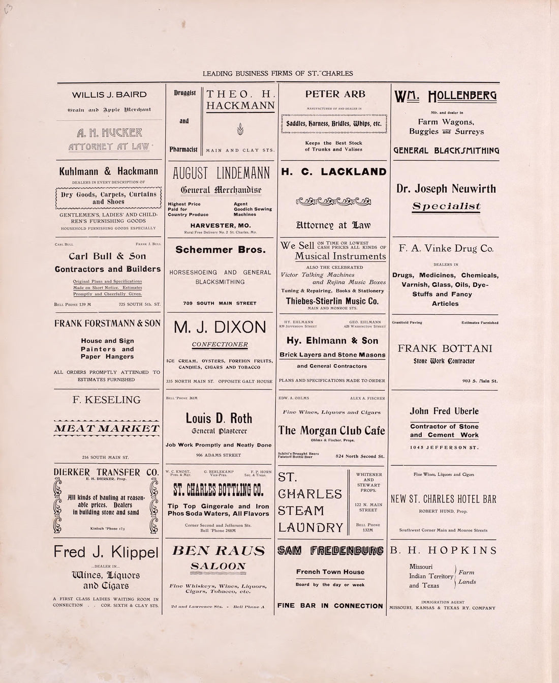 Leading Business Firms of St. Charles (continued) from Plat Book of St. Charles County, Missouri : Compiled from County Records and Actual Surveys 1905 by Relic Map Company