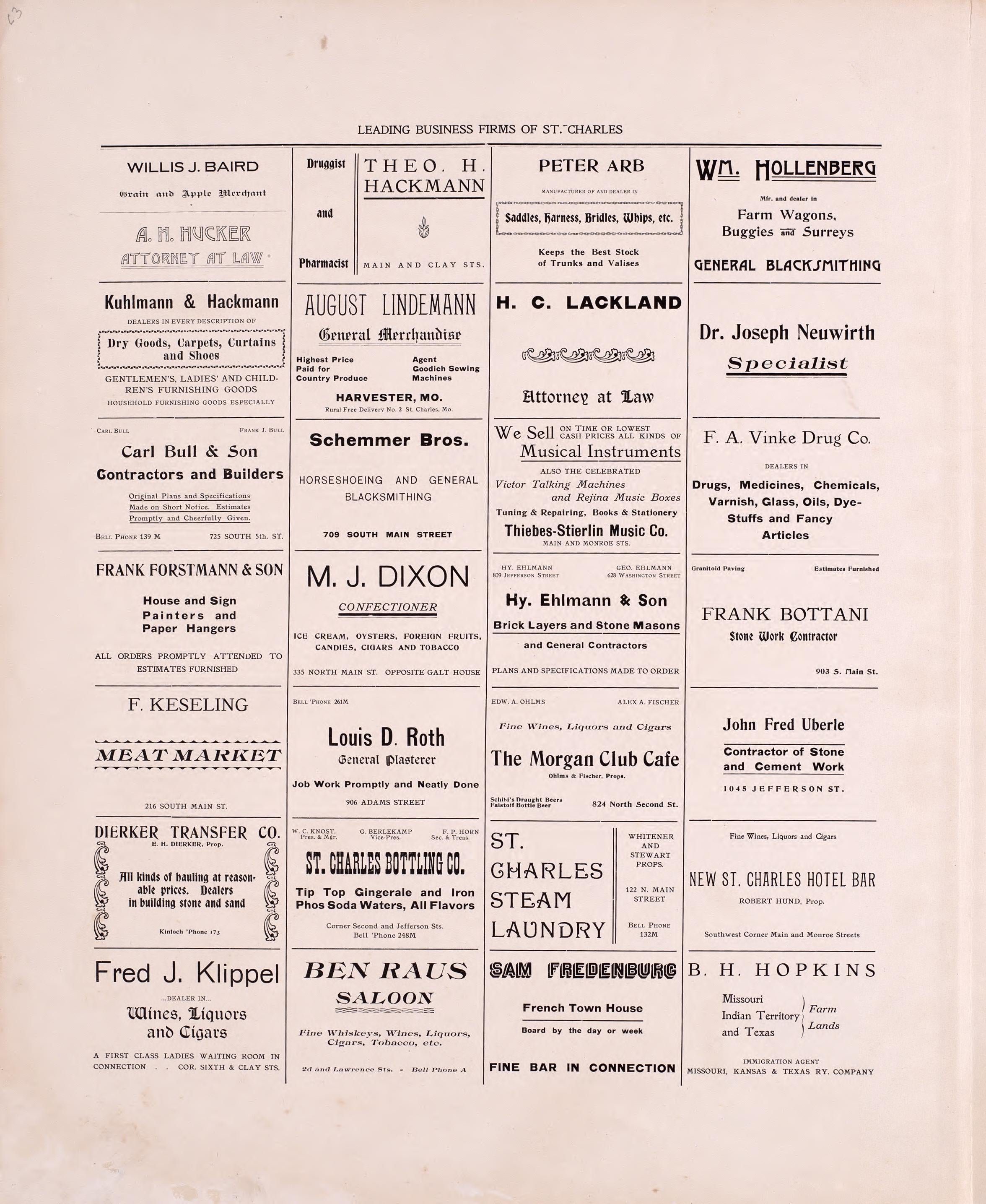 Leading Business Firms of St. Charles (continued) from Plat Book of St. Charles County, Missouri : Compiled from County Records and Actual Surveys 1905 by Relic Map Company