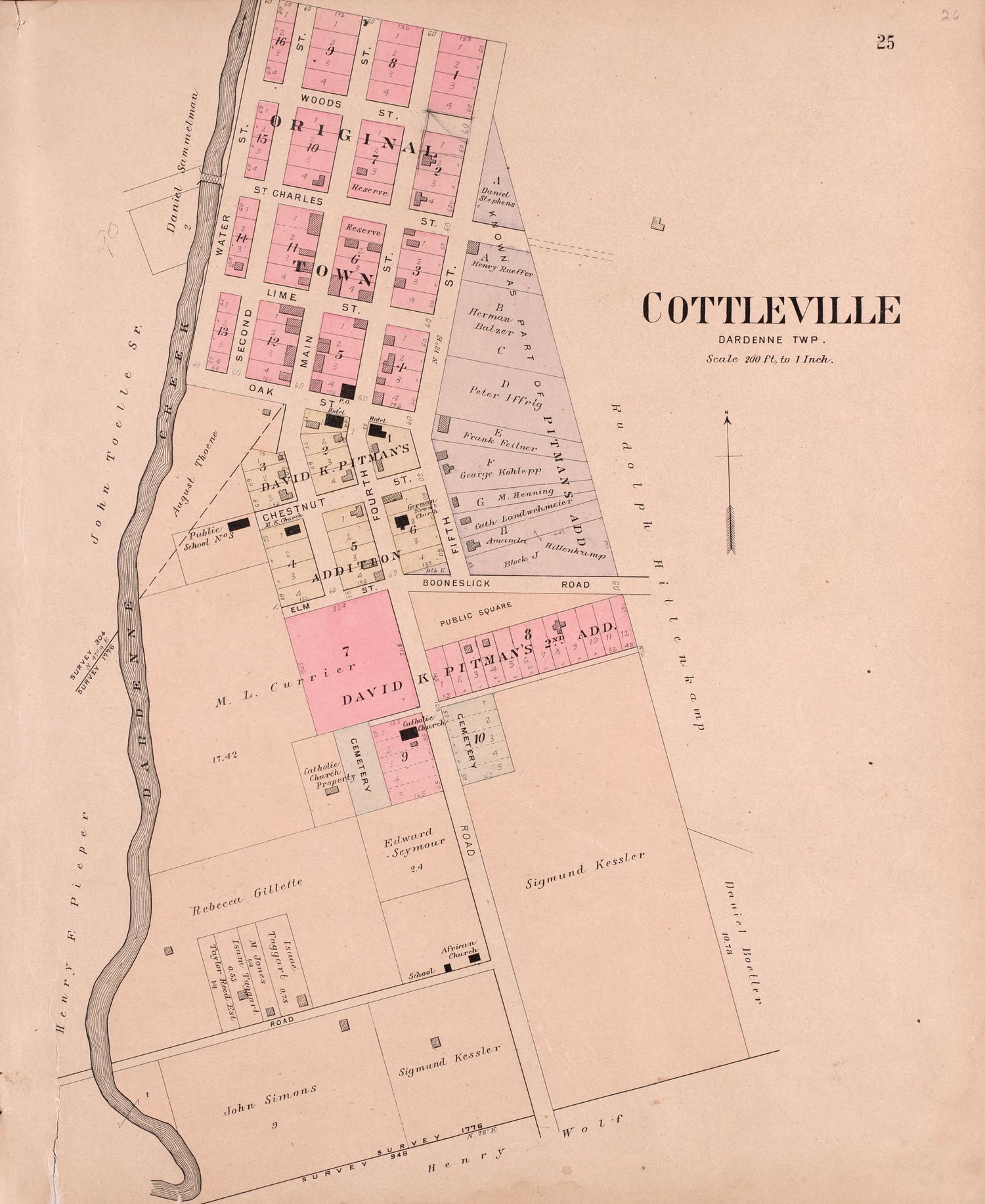 Cottleville from Plat Book of St. Charles County, Missouri : Compiled from County Records and Actual Surveys 1905 by Relic Map Company