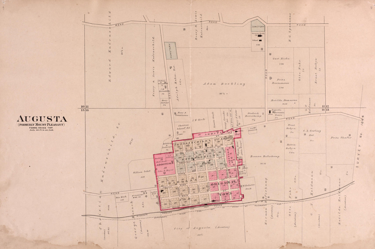 Augusta from Plat Book of St. Charles County, Missouri : Compiled from County Records and Actual Surveys 1905 by Relic Map Company