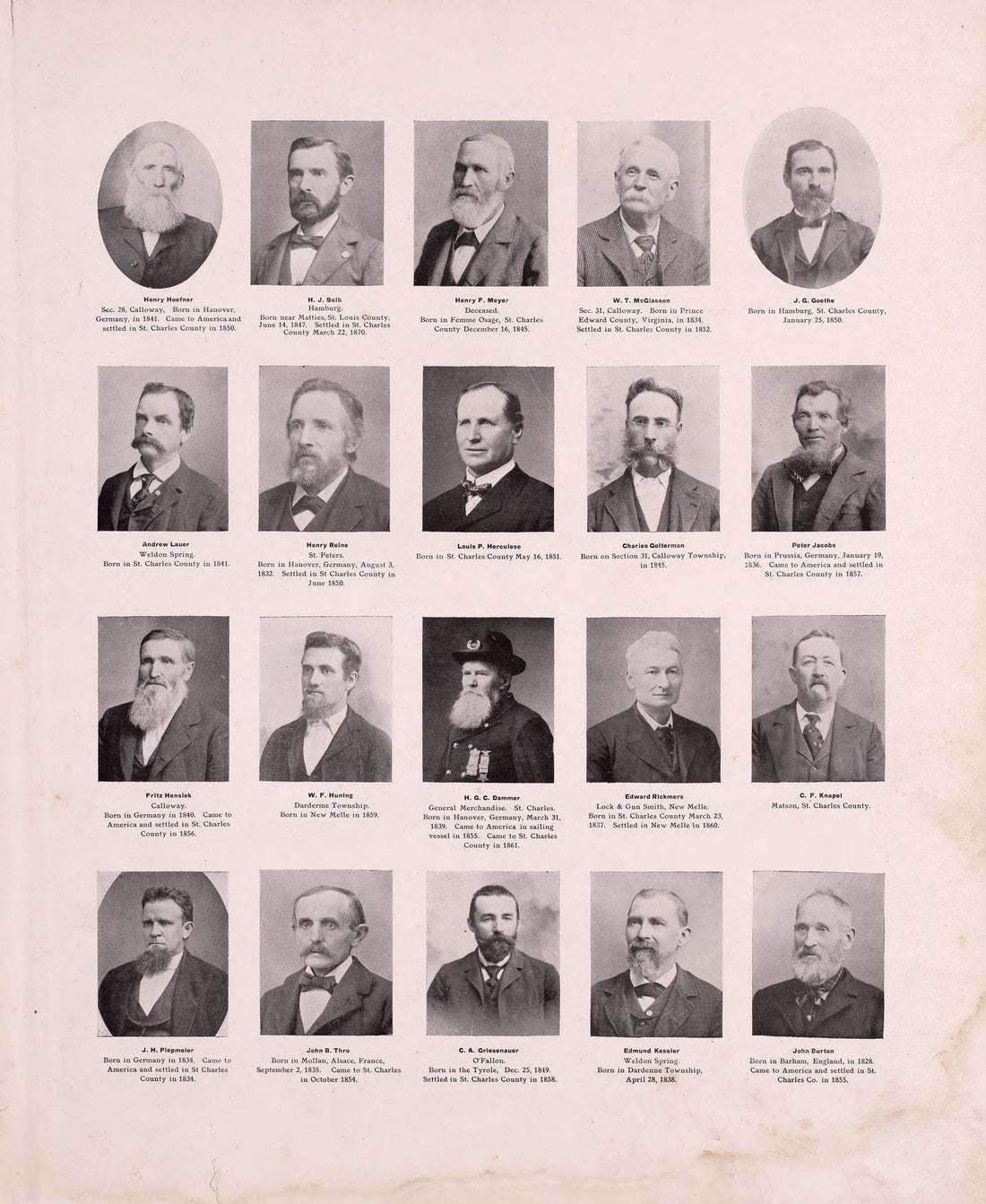 Portraits from Plat Book of St. Charles County, Missouri : Compiled from County Records and Actual Surveys 1905 by Relic Map Company