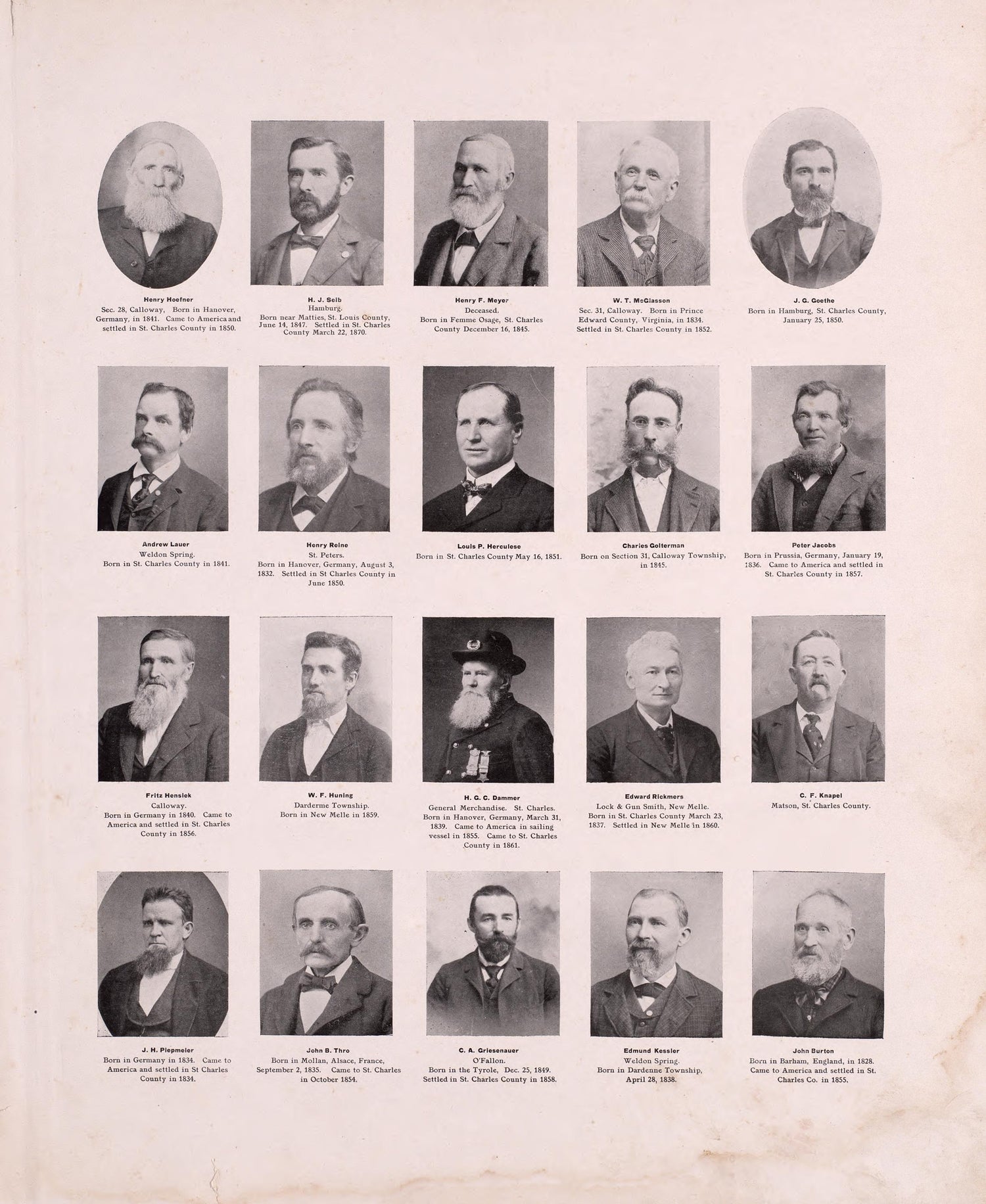Portraits from Plat Book of St. Charles County, Missouri : Compiled from County Records and Actual Surveys 1905 by Relic Map Company