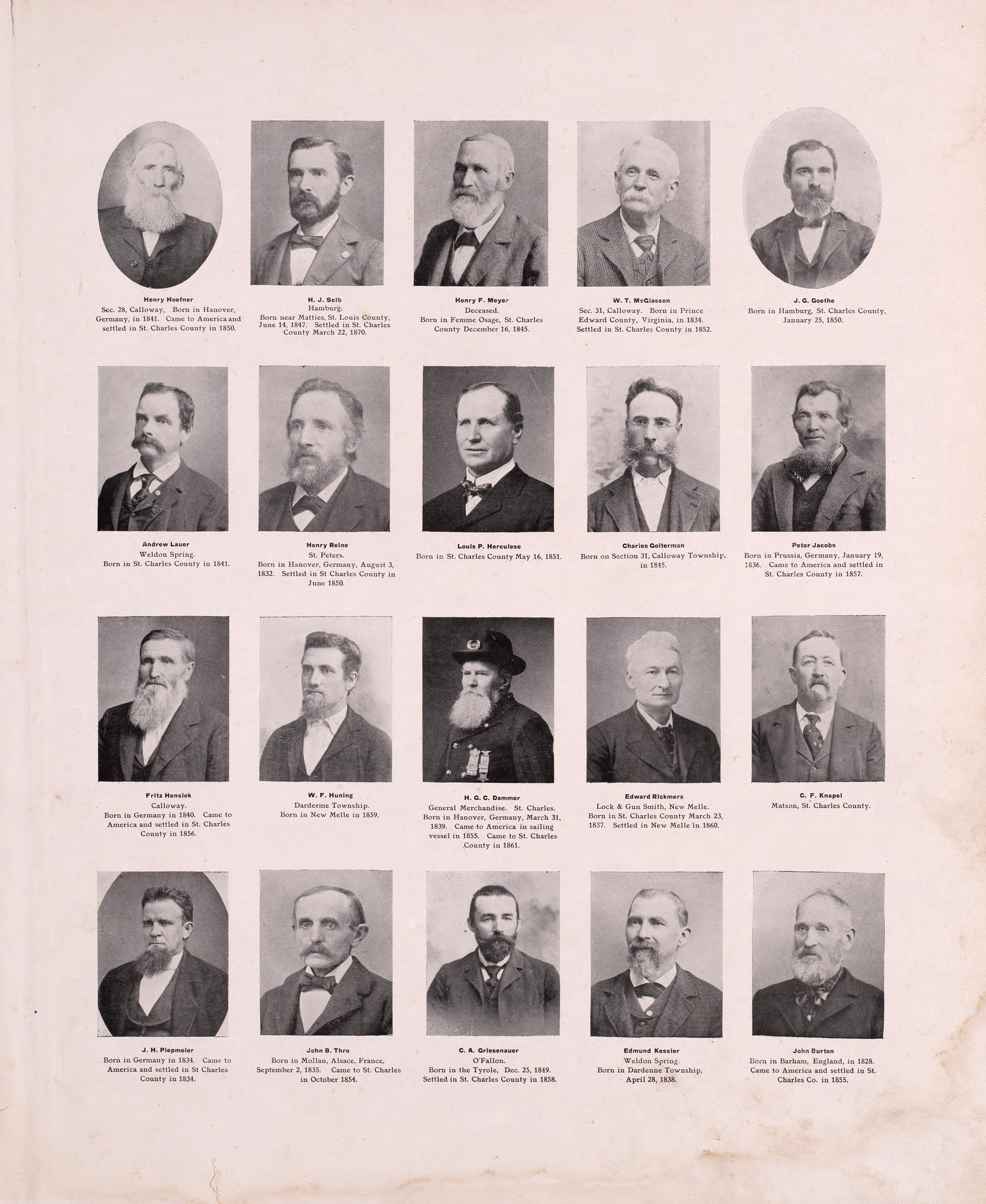 Portraits from Plat Book of St. Charles County, Missouri : Compiled from County Records and Actual Surveys 1905 by Relic Map Company