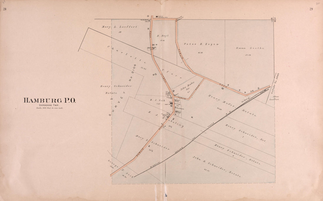 Hamburg P.O. from Plat Book of St. Charles County, Missouri : Compiled from County Records and Actual Surveys 1905 by Relic Map Company