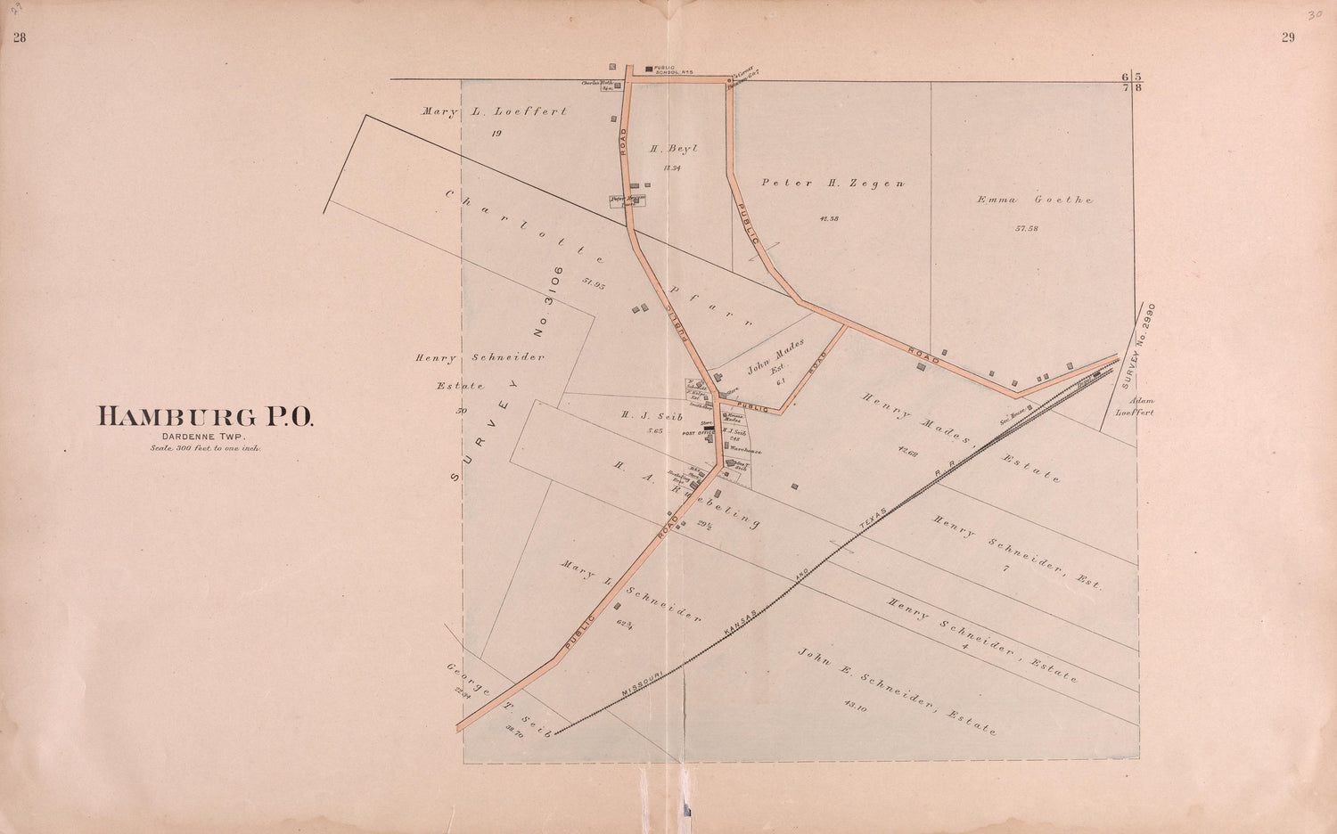 Hamburg P.O. from Plat Book of St. Charles County, Missouri : Compiled from County Records and Actual Surveys 1905 by Relic Map Company