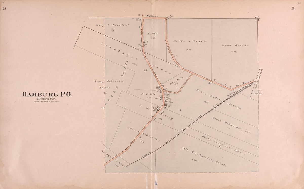 Hamburg P.O. from Plat Book of St. Charles County, Missouri : Compiled from County Records and Actual Surveys 1905 by Relic Map Company