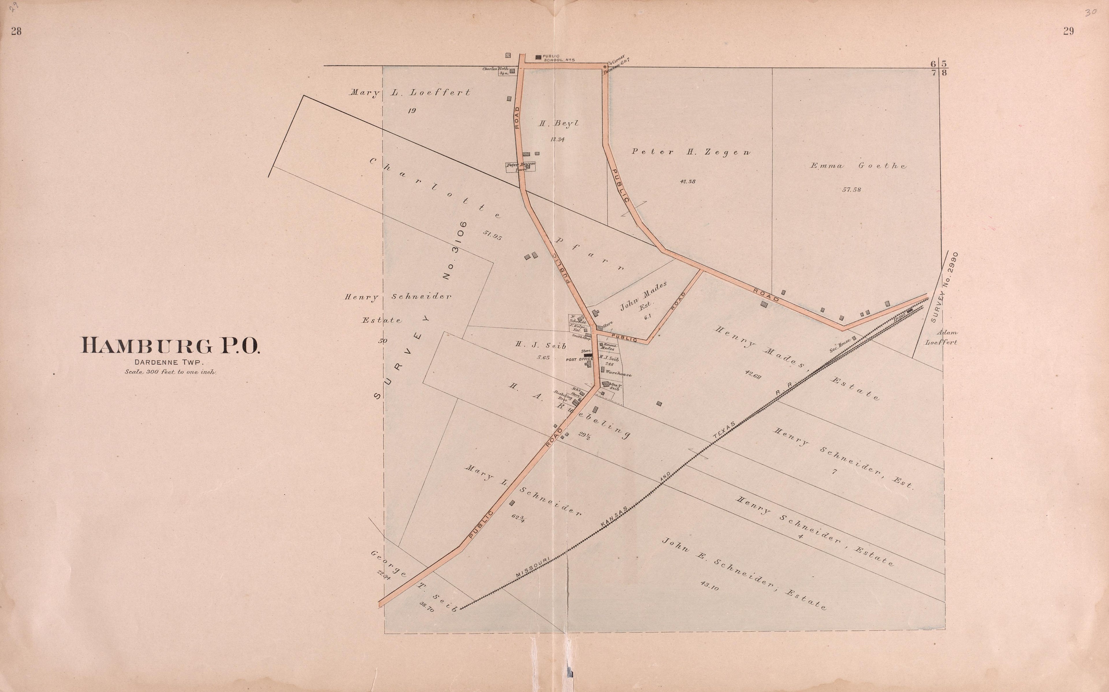 Hamburg P.O. from Plat Book of St. Charles County, Missouri : Compiled from County Records and Actual Surveys 1905 by Relic Map Company