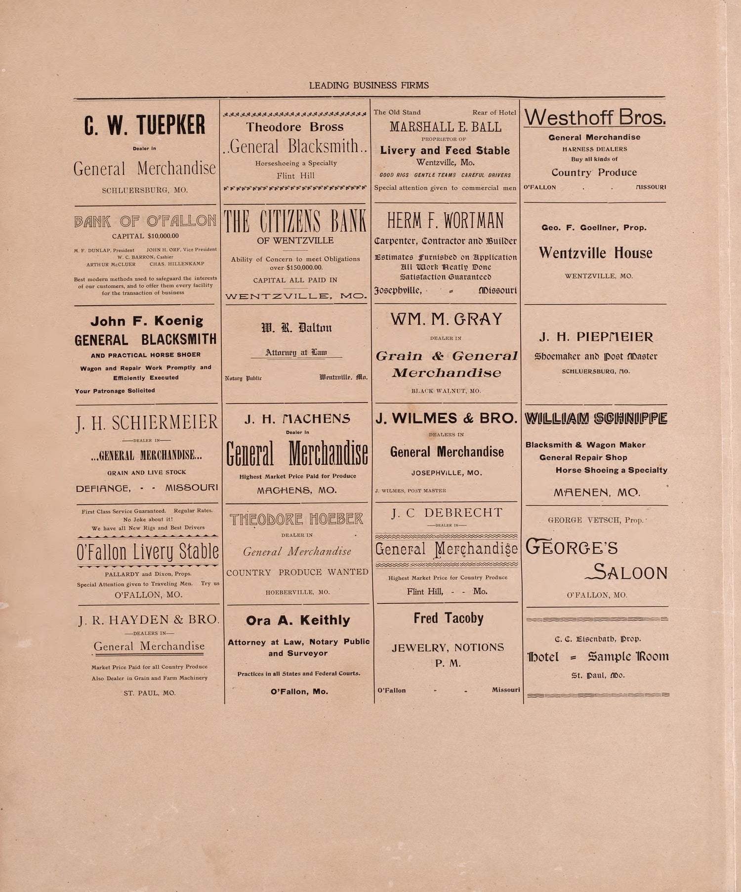Leading Business Firms of St. Charles (continued) from Plat Book of St. Charles County, Missouri : Compiled from County Records and Actual Surveys 1905 by Relic Map Company