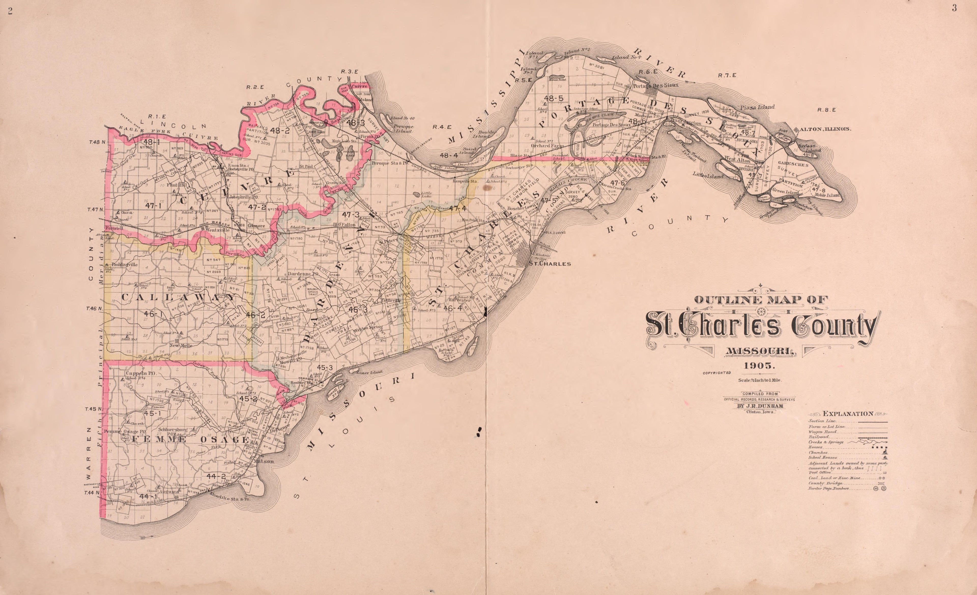 St. Charles County from Plat Book of St. Charles County, Missouri : Compiled from County Records and Actual Surveys 1905 by Relic Map Company
