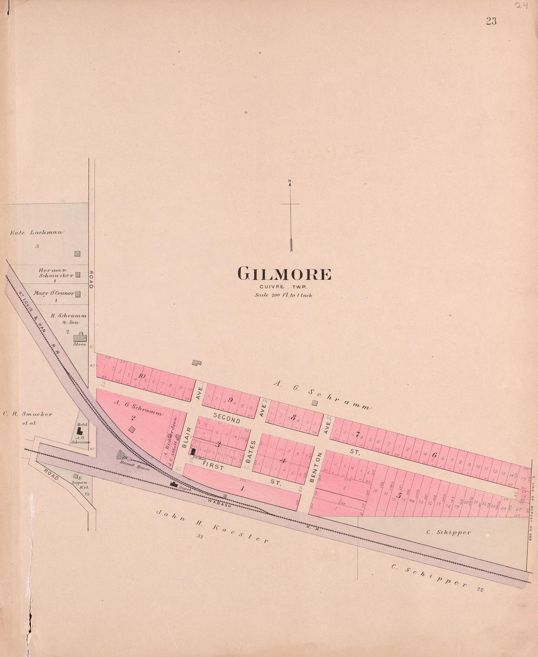 Gilmore from Plat Book of St. Charles County, Missouri : Compiled from County Records and Actual Surveys 1905 by Relic Map Company