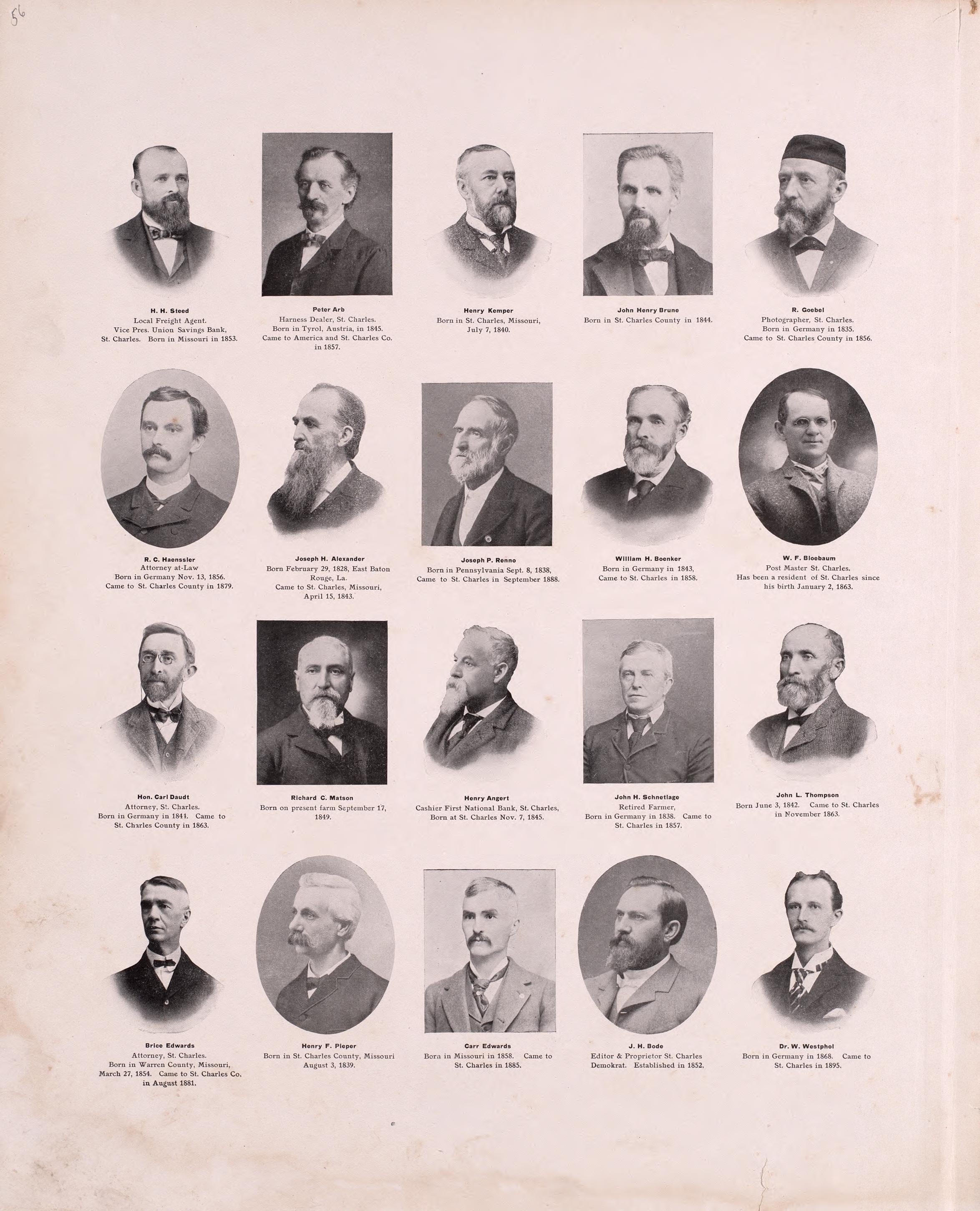 Portraits (continued) from Plat Book of St. Charles County, Missouri : Compiled from County Records and Actual Surveys 1905 by Relic Map Company