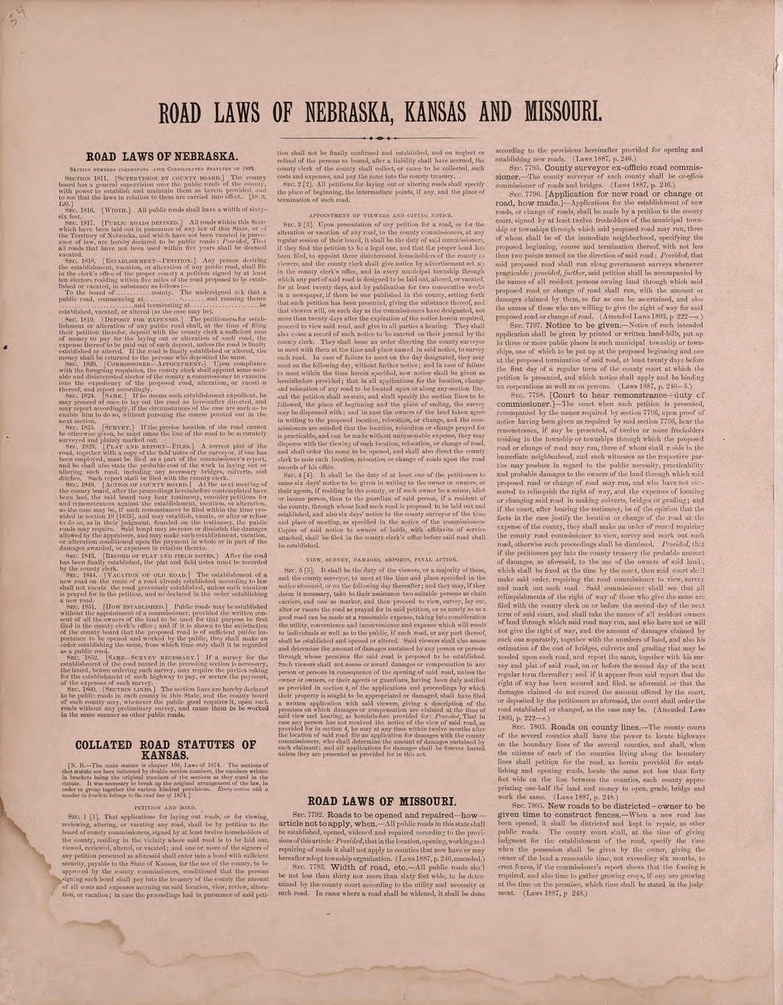 Road Laws of NE, KS, &amp; MO from Plat Book of St. Charles County, Missouri : Compiled from County Records and Actual Surveys 1905 by Relic Map Company