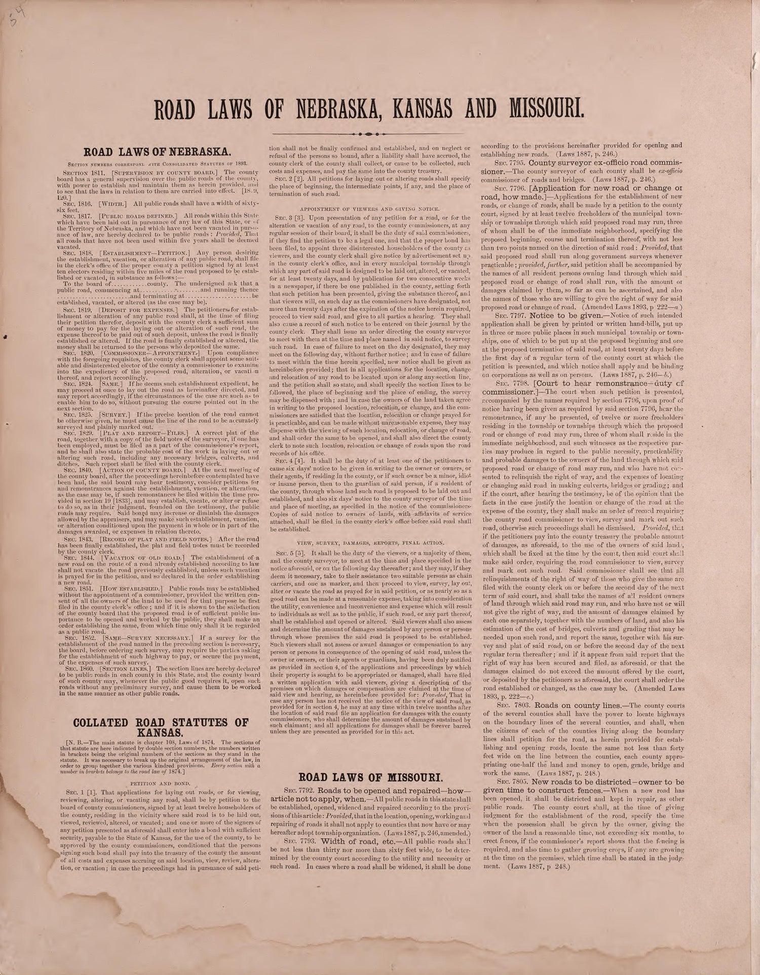Road Laws of NE, KS, &amp; MO from Plat Book of St. Charles County, Missouri : Compiled from County Records and Actual Surveys 1905 by Relic Map Company