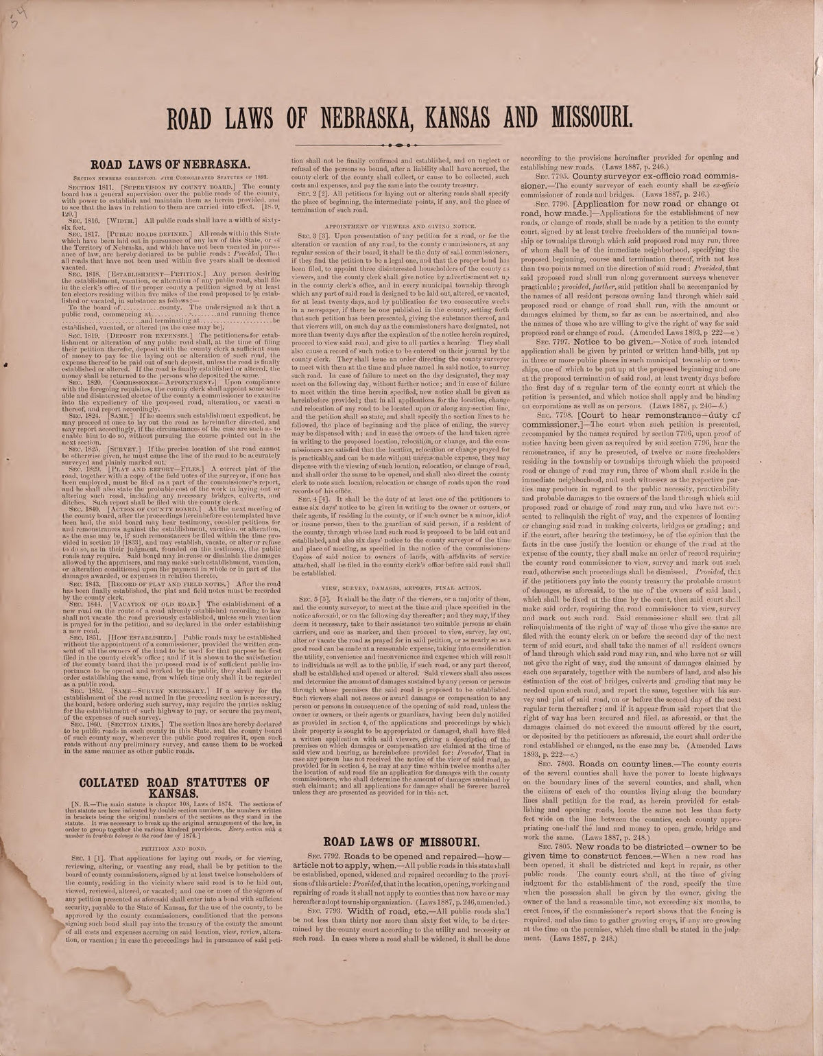 Road Laws of NE, KS, &amp; MO from Plat Book of St. Charles County, Missouri : Compiled from County Records and Actual Surveys 1905 by Relic Map Company