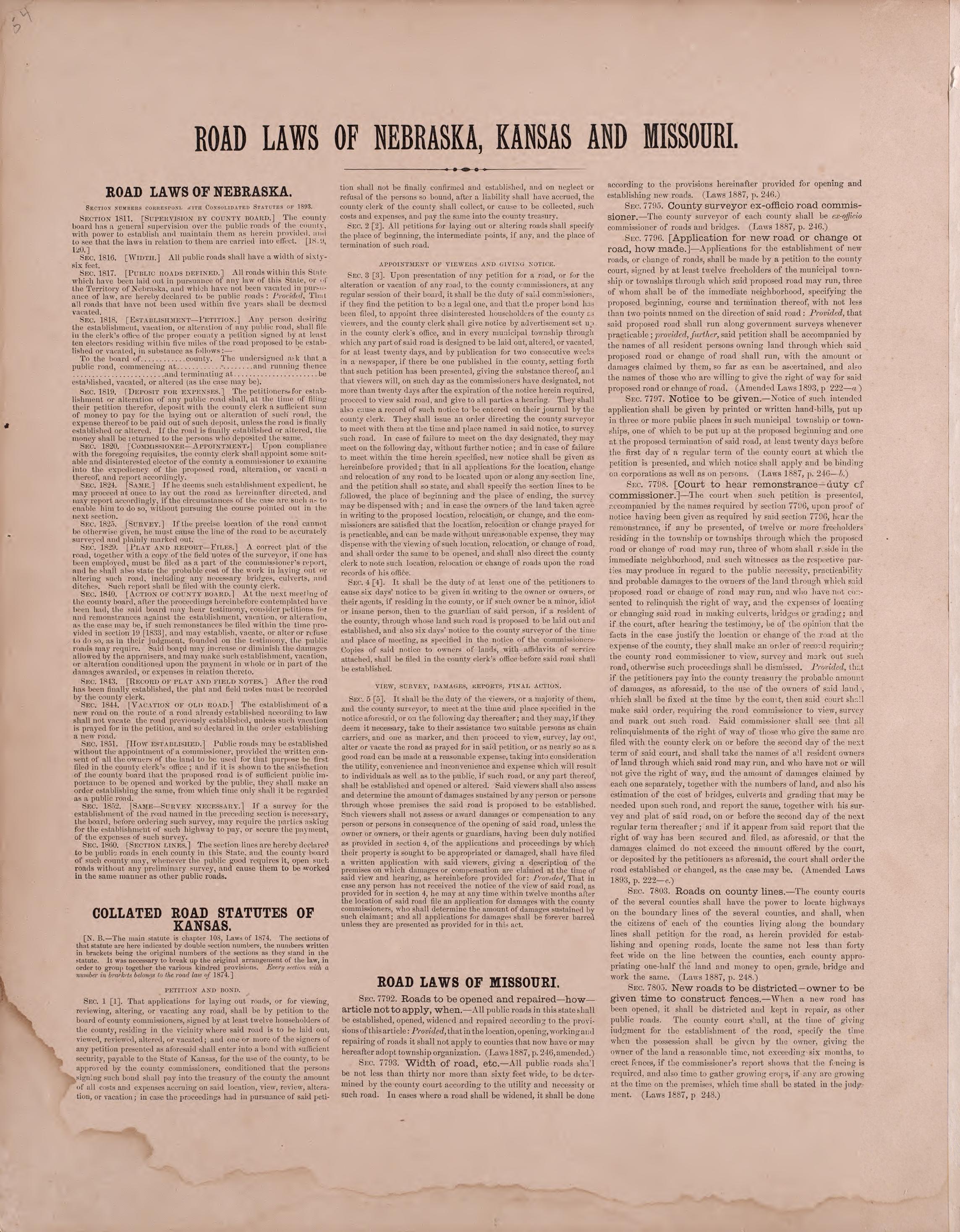 Road Laws of NE, KS, &amp; MO from Plat Book of St. Charles County, Missouri : Compiled from County Records and Actual Surveys 1905 by Relic Map Company