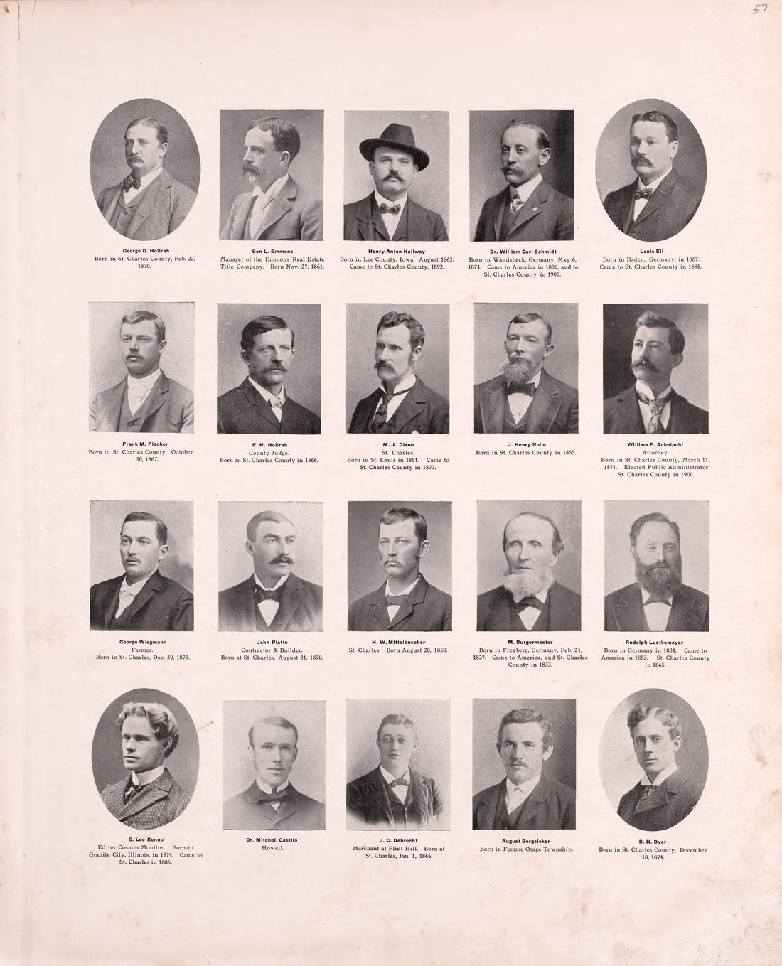Portraits (continued) from Plat Book of St. Charles County, Missouri : Compiled from County Records and Actual Surveys 1905 by Relic Map Company