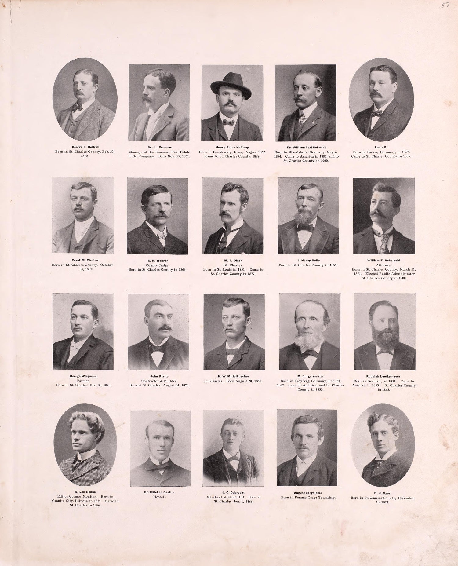 Portraits (continued) from Plat Book of St. Charles County, Missouri : Compiled from County Records and Actual Surveys 1905 by Relic Map Company