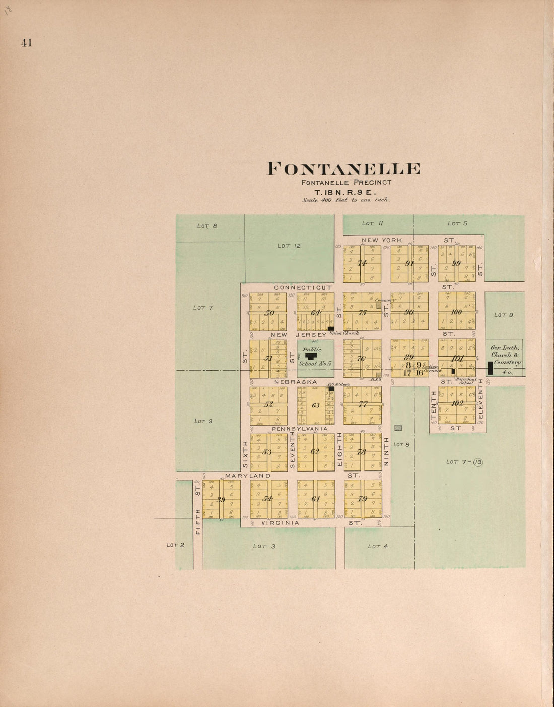 Fontanelle from Plat Book of Washington County, Nebraska : Containing Carefully Prepared Township Plats, Village Plats, Analysis of U.S. Land System, State, United States and World Maps : Illustrated 1908 by Relic Map Company