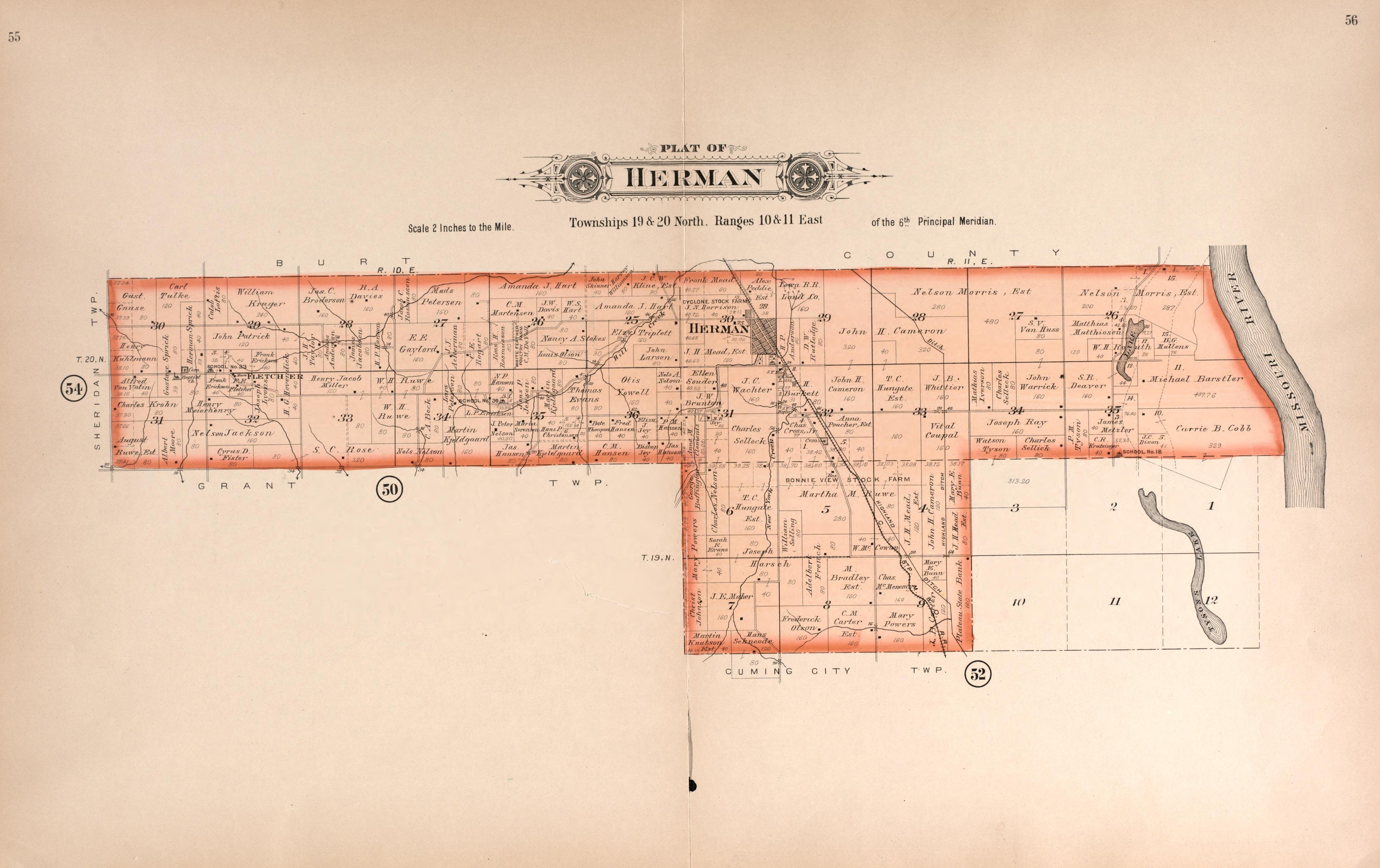 Herman from Plat Book of Washington County, Nebraska : Containing Carefully Prepared Township Plats, Village Plats, Analysis of U.S. Land System, State, United States and World Maps : Illustrated 1908 by Relic Map Company
