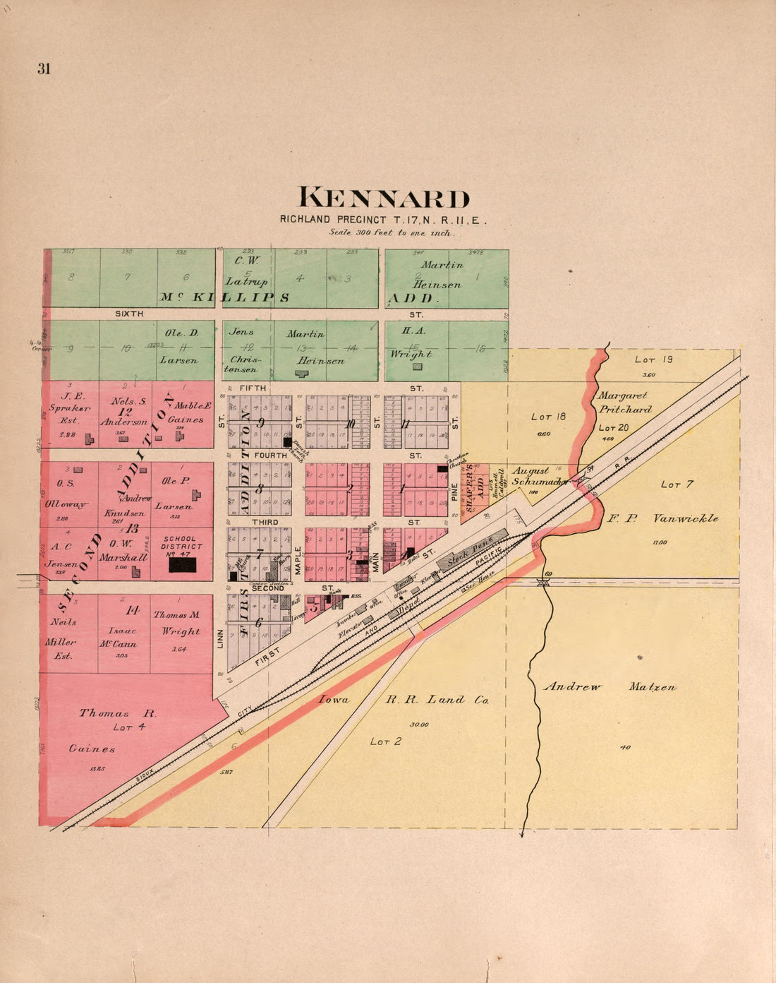 Kennard from Plat Book of Washington County, Nebraska : Containing Carefully Prepared Township Plats, Village Plats, Analysis of U.S. Land System, State, United States and World Maps : Illustrated 1908 by Relic Map Company