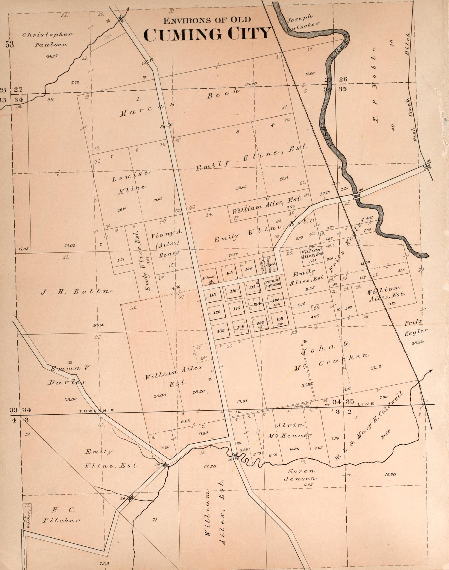 Cuming City from Plat Book of Washington County, Nebraska : Containing Carefully Prepared Township Plats, Village Plats, Analysis of U.S. Land System, State, United States and World Maps : Illustrated 1908 by Relic Map Company