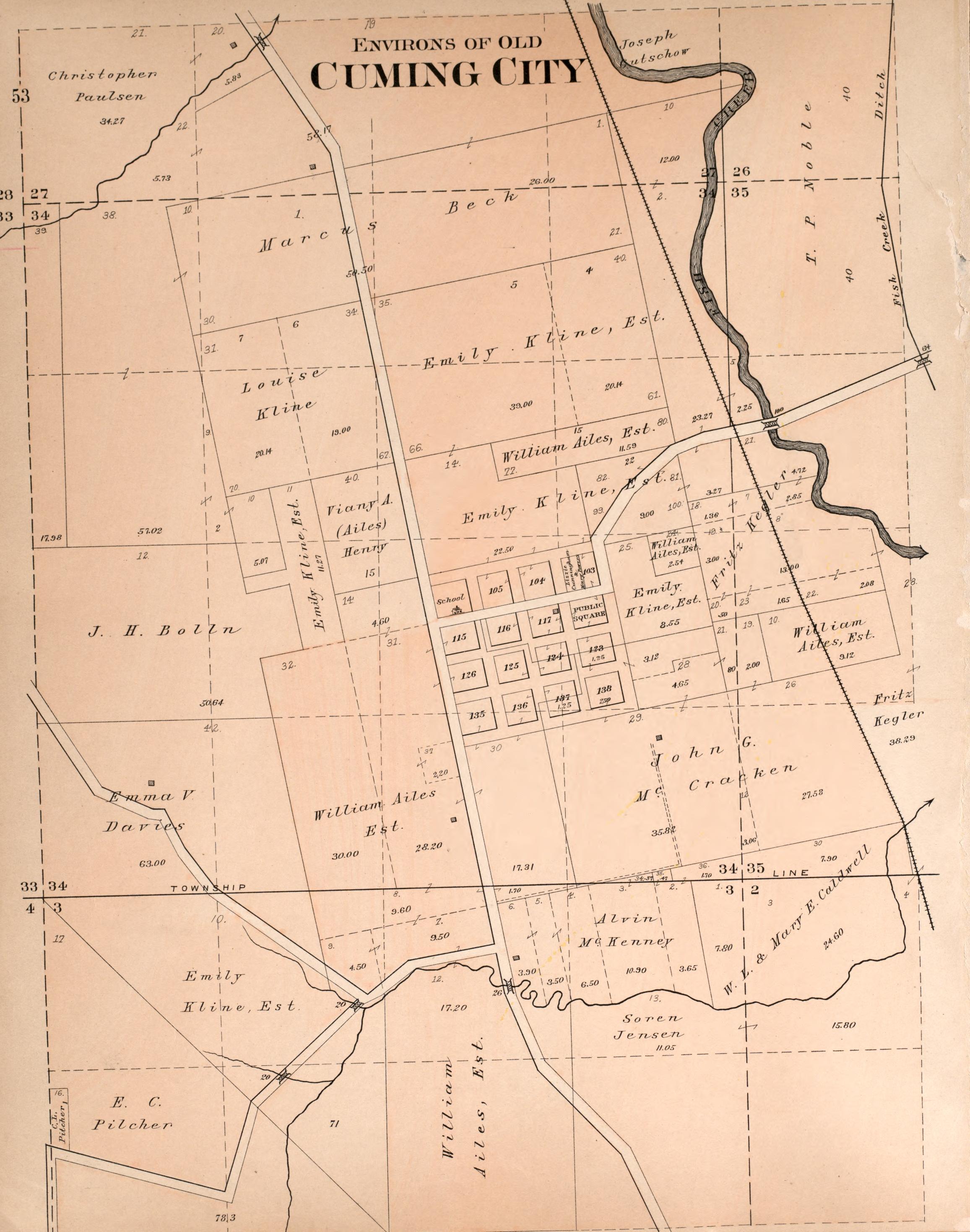 Cuming City from Plat Book of Washington County, Nebraska : Containing Carefully Prepared Township Plats, Village Plats, Analysis of U.S. Land System, State, United States and World Maps : Illustrated 1908 by Relic Map Company