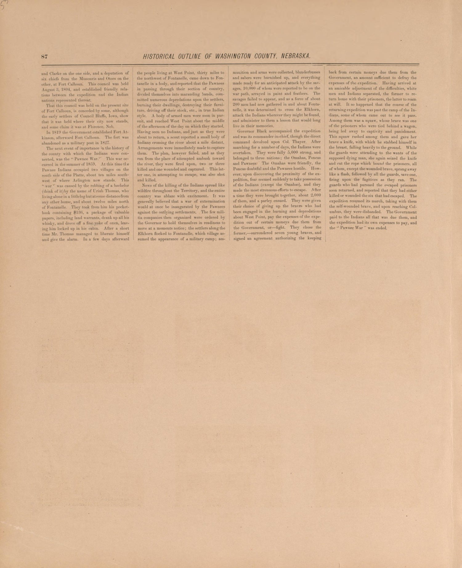 Historical Outline of Washington County, P. 2 from Plat Book of Washington County, Nebraska : Containing Carefully Prepared Township Plats, Village Plats, Analysis of U.S. Land System, State, United States and World Maps : Illustrated 1908 by Relic Map Company