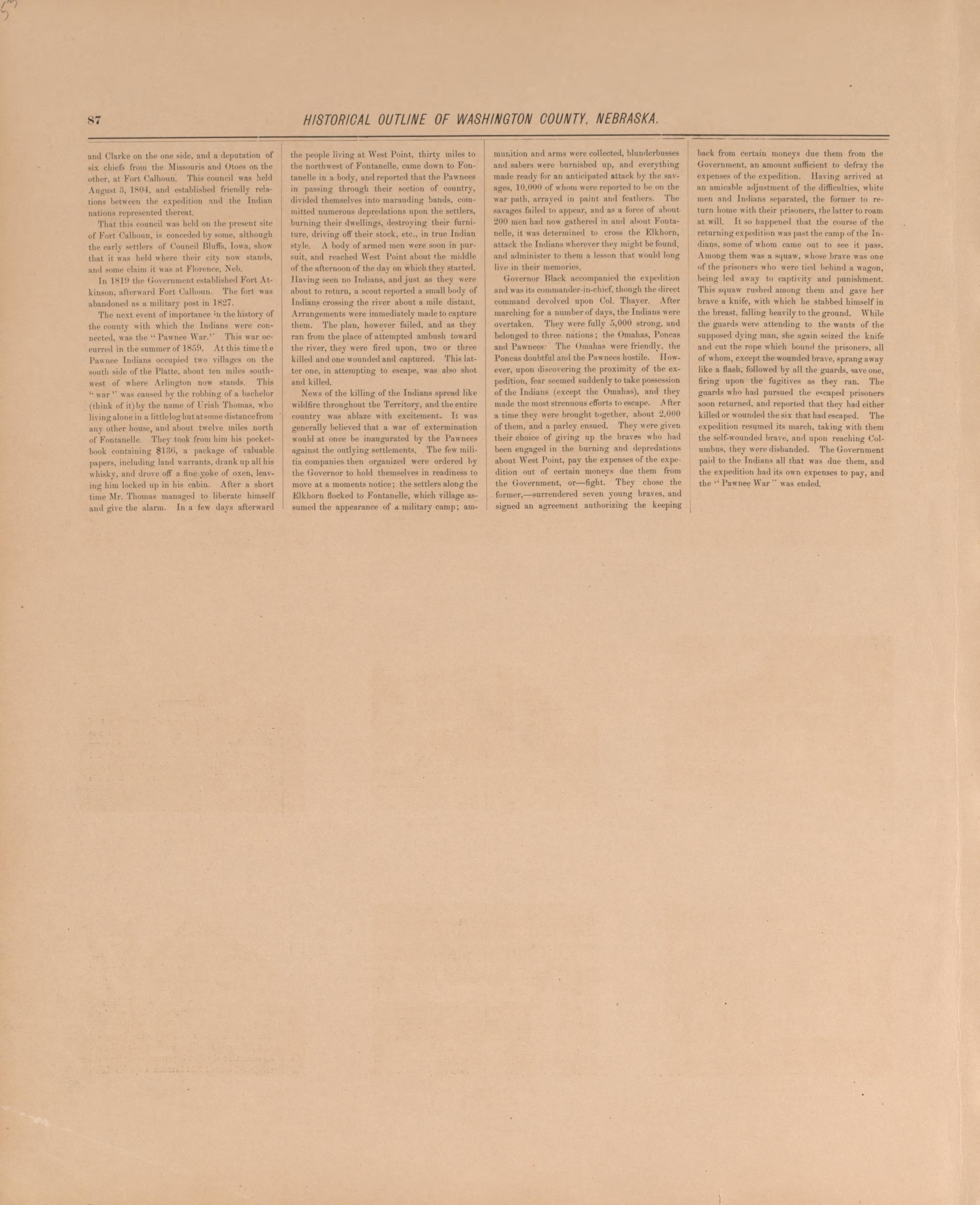 Historical Outline of Washington County, P. 2 from Plat Book of Washington County, Nebraska : Containing Carefully Prepared Township Plats, Village Plats, Analysis of U.S. Land System, State, United States and World Maps : Illustrated 1908 by Relic Map Company