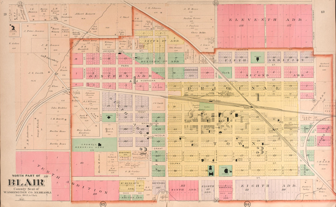 Blair, North Part from Plat Book of Washington County, Nebraska : Containing Carefully Prepared Township Plats, Village Plats, Analysis of U.S. Land System, State, United States and World Maps : Illustrated 1908 by Relic Map Company