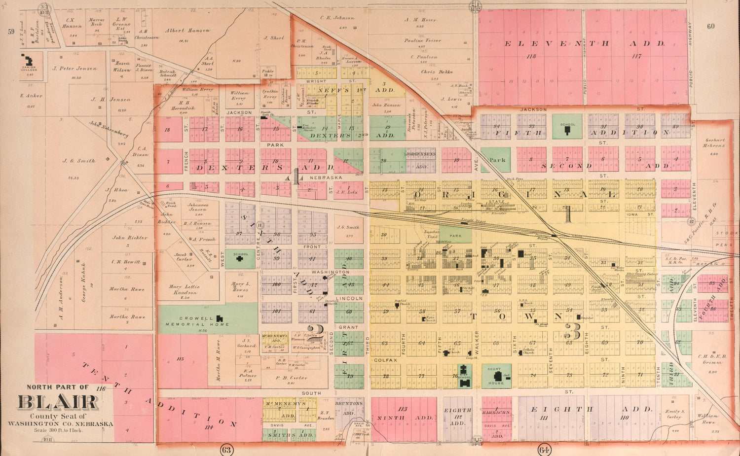 Blair, North Part from Plat Book of Washington County, Nebraska : Containing Carefully Prepared Township Plats, Village Plats, Analysis of U.S. Land System, State, United States and World Maps : Illustrated 1908 by Relic Map Company