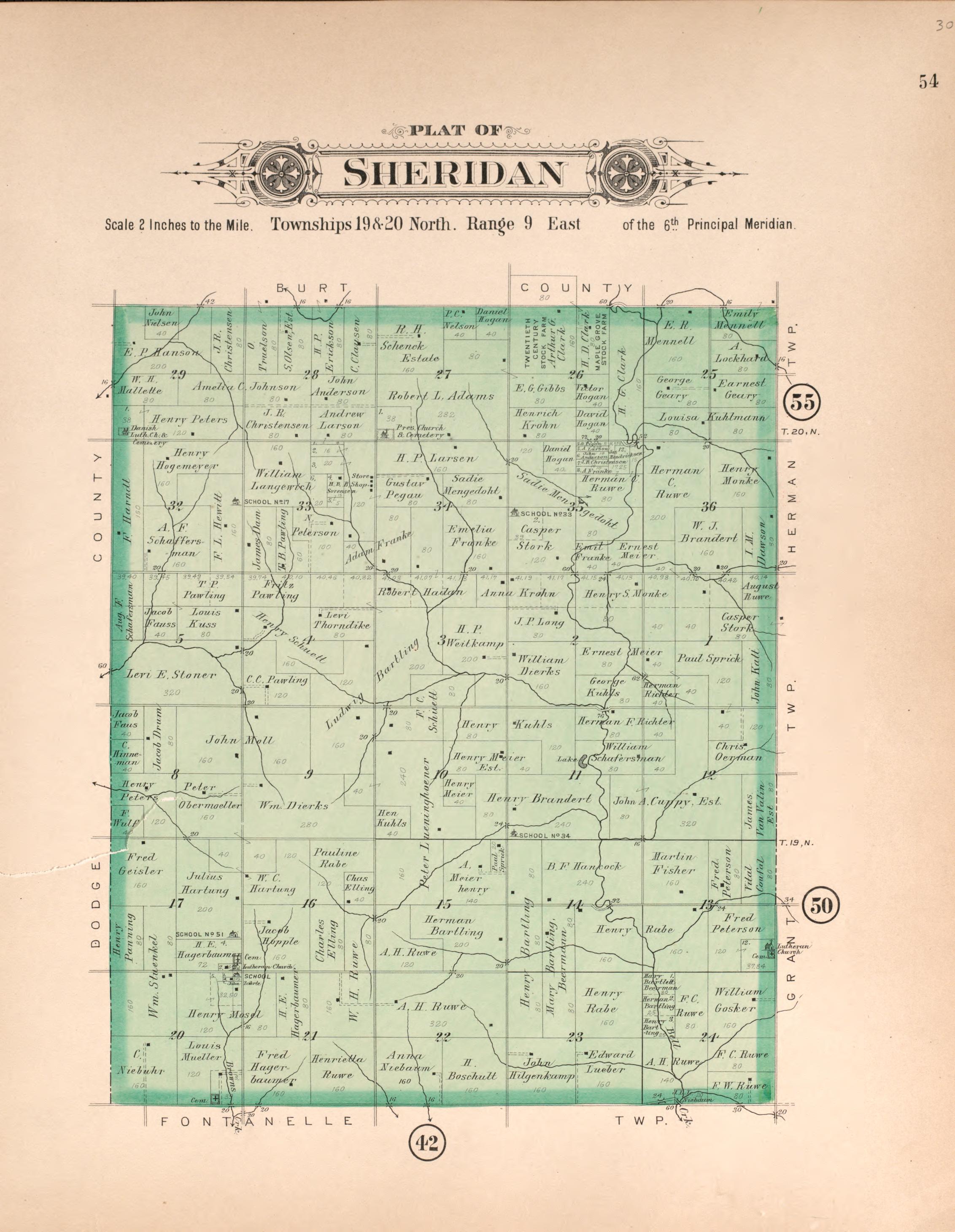 Sheridan from Plat Book of Washington County, Nebraska : Containing Carefully Prepared Township Plats, Village Plats, Analysis of U.S. Land System, State, United States and World Maps : Illustrated 1908 by Relic Map Company