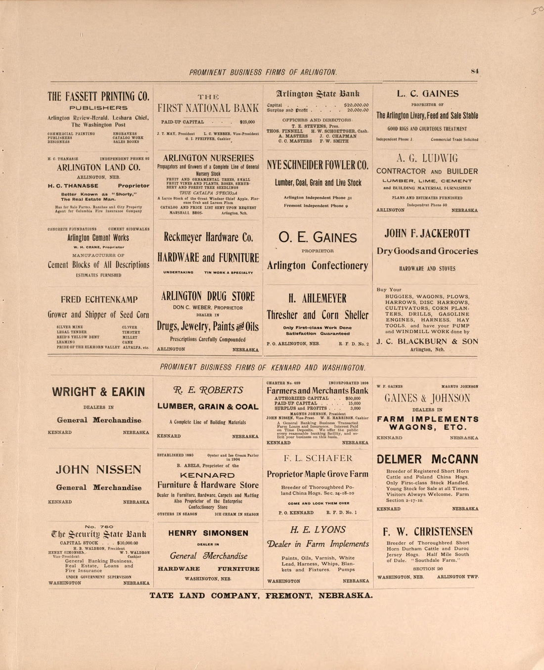 Business Firms In Blair, P. 3 from Plat Book of Washington County, Nebraska : Containing Carefully Prepared Township Plats, Village Plats, Analysis of U.S. Land System, State, United States and World Maps : Illustrated 1908 by Relic Map Company