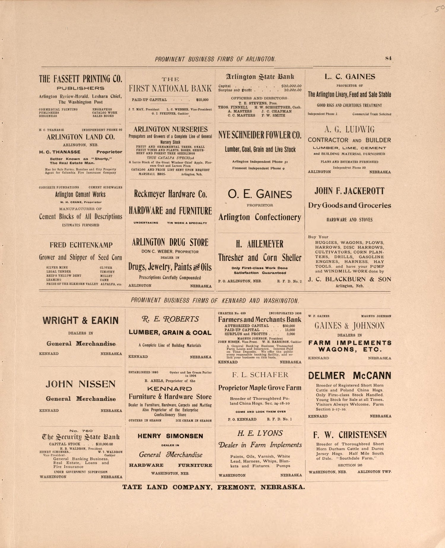 Business Firms In Blair, P. 3 from Plat Book of Washington County, Nebraska : Containing Carefully Prepared Township Plats, Village Plats, Analysis of U.S. Land System, State, United States and World Maps : Illustrated 1908 by Relic Map Company