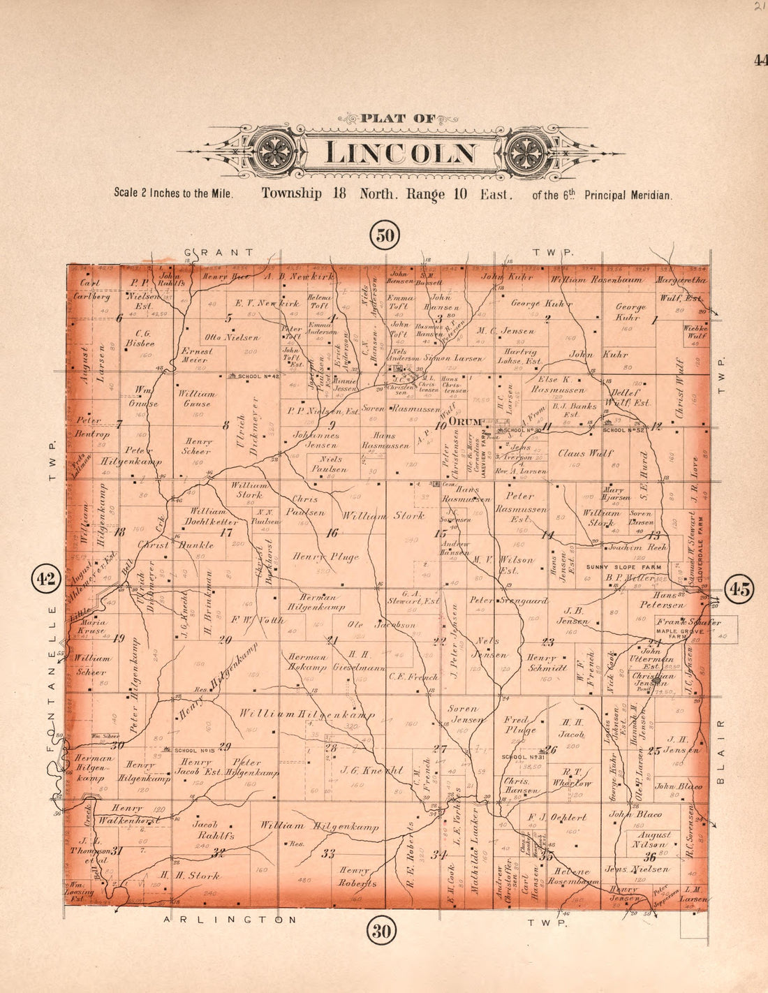 Lincoln from Plat Book of Washington County, Nebraska : Containing Carefully Prepared Township Plats, Village Plats, Analysis of U.S. Land System, State, United States and World Maps : Illustrated 1908 by Relic Map Company