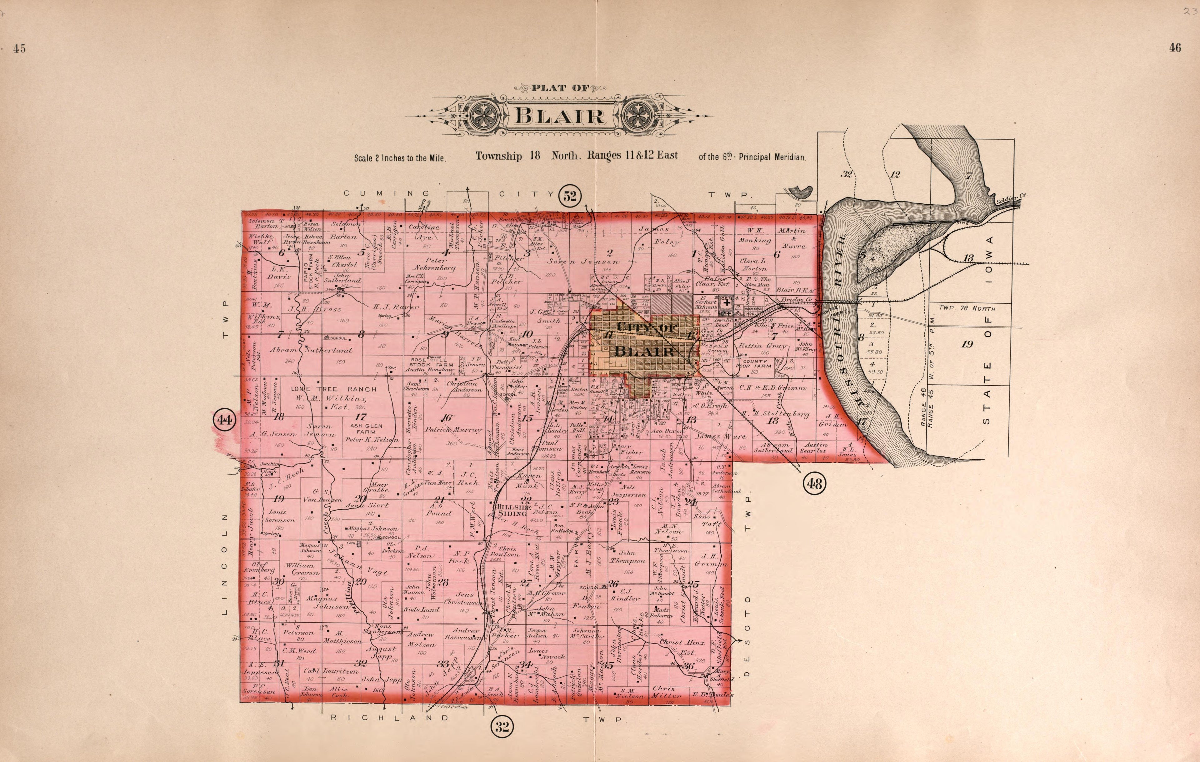 Blair from Plat Book of Washington County, Nebraska : Containing Carefully Prepared Township Plats, Village Plats, Analysis of U.S. Land System, State, United States and World Maps : Illustrated 1908 by Relic Map Company