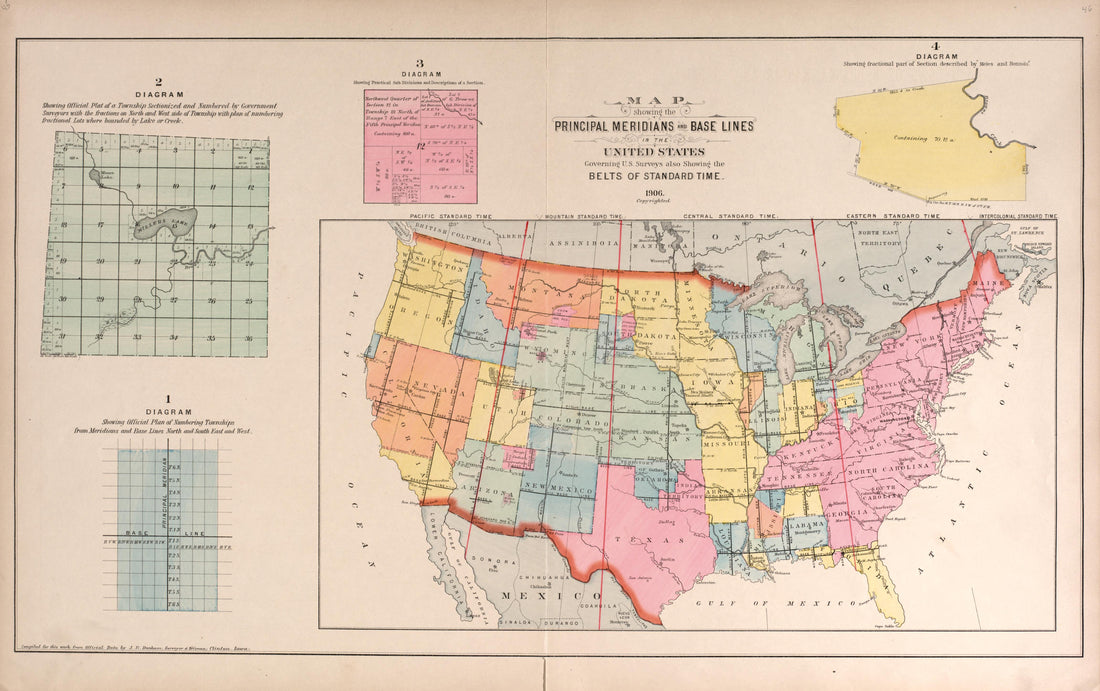 Principal Meridians and Base Lines from Plat Book of Washington County, Nebraska : Containing Carefully Prepared Township Plats, Village Plats, Analysis of U.S. Land System, State, United States and World Maps : Illustrated 1908 by Relic Map Company