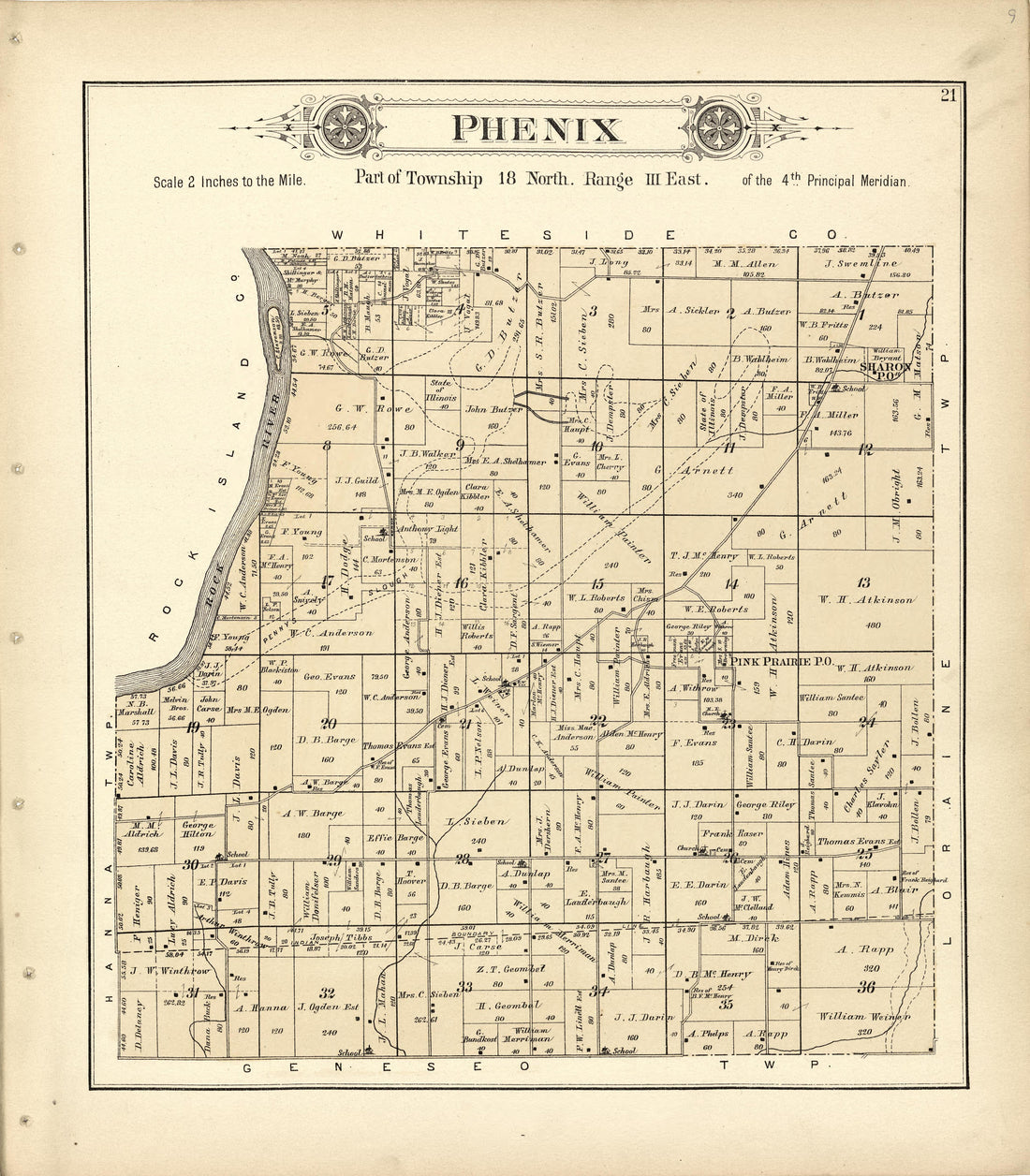 Phenix from Plat Book of Henry County, Illinois 1893 by Relic Map Company