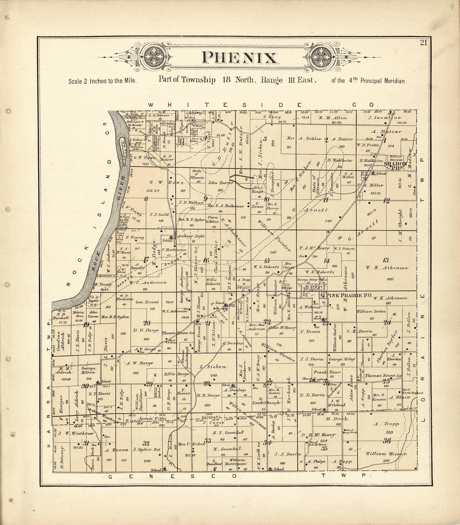 Phenix from Plat Book of Henry County, Illinois 1893 by Relic Map Company