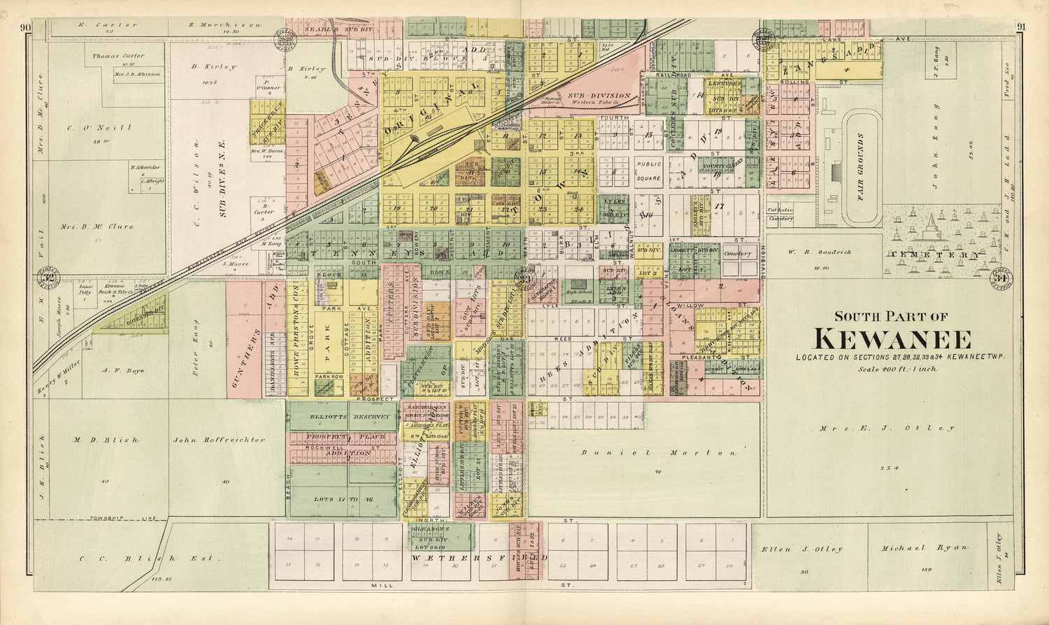 South Part of Kewanee from Plat Book of Henry County, Illinois 1893 by Relic Map Company