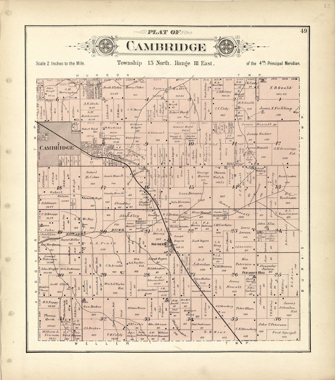 Plat of Cambridge from Plat Book of Henry County, Illinois 1893 by Relic Map Company