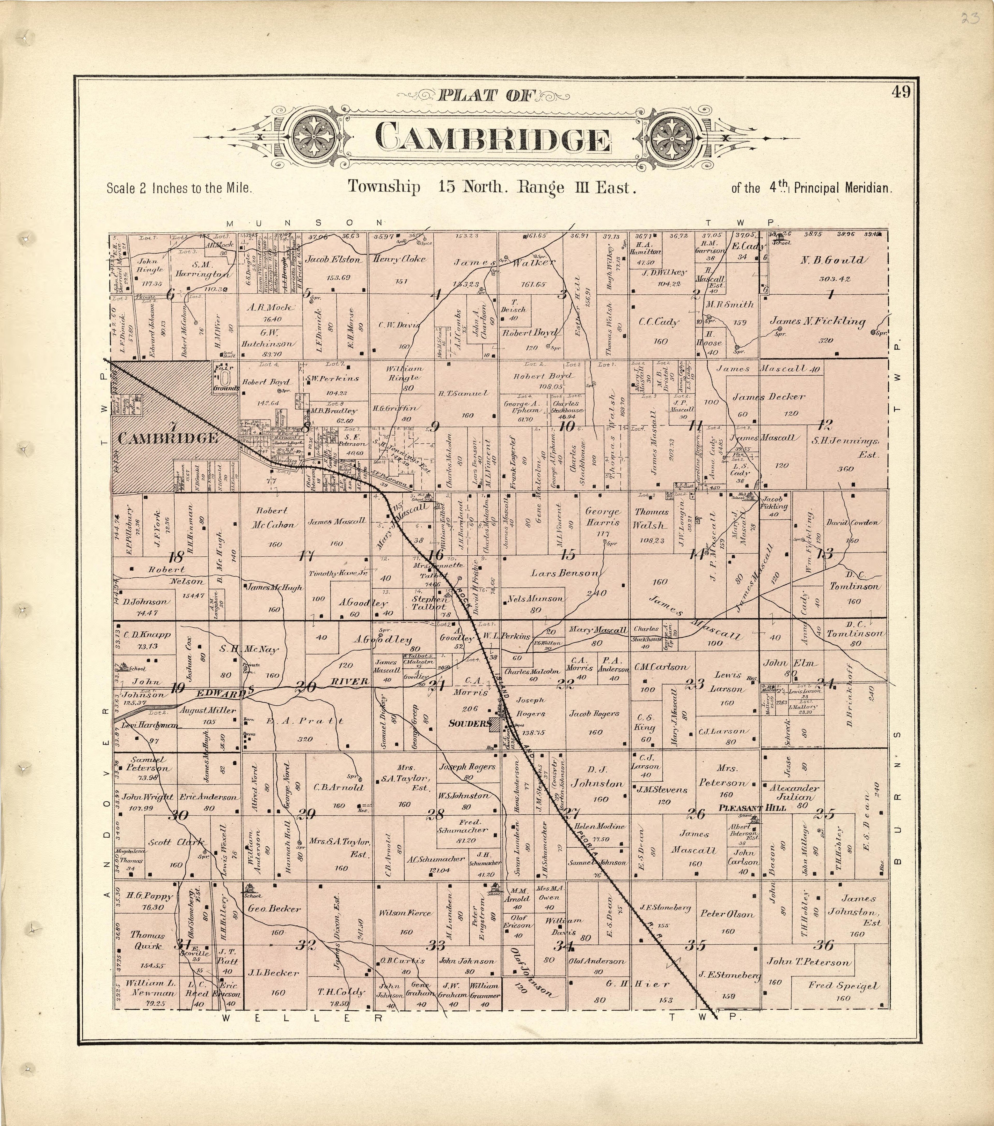 Plat of Cambridge from Plat Book of Henry County, Illinois 1893 by Relic Map Company