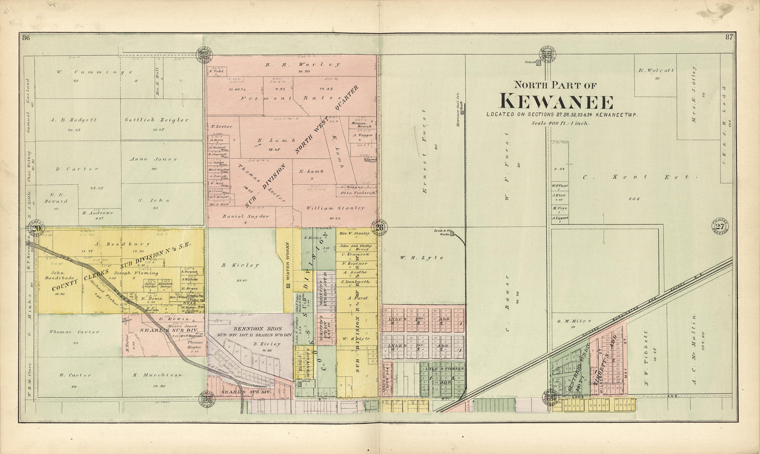 North Part of Kewanee from Plat Book of Henry County, Illinois 1893 by Relic Map Company