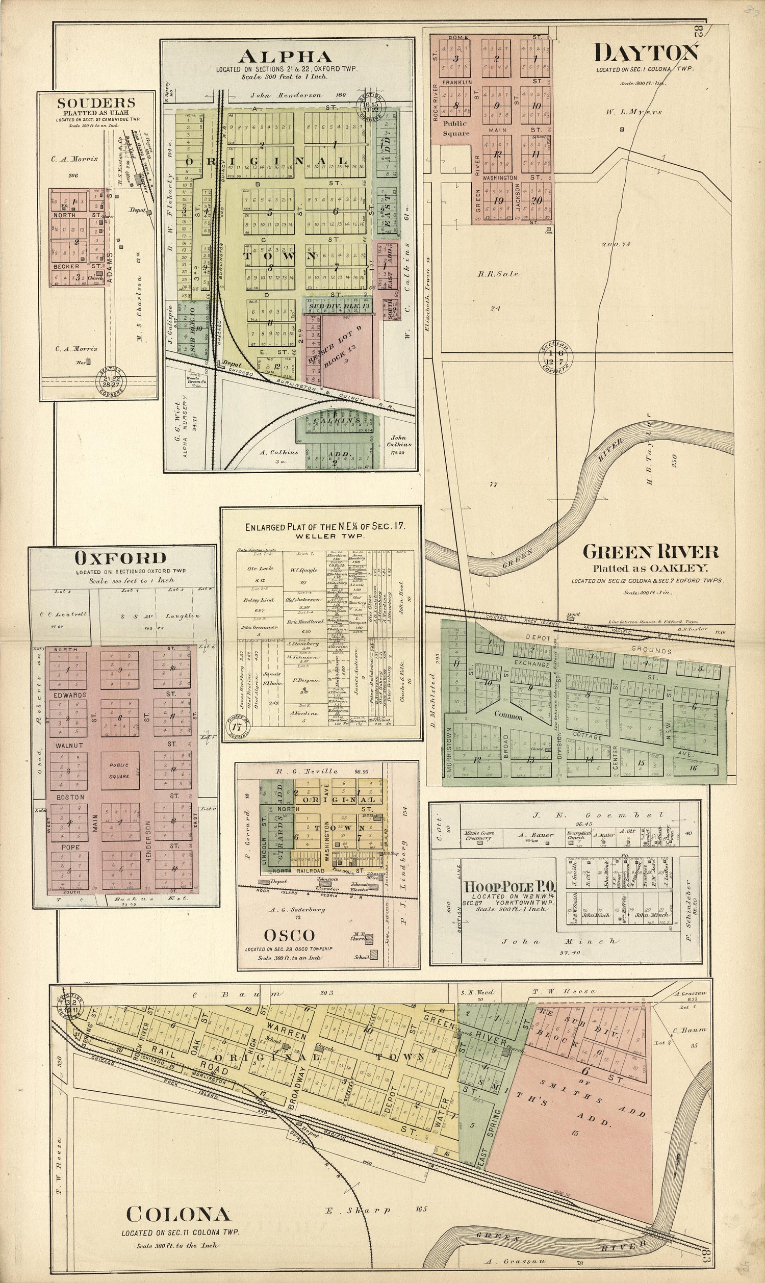 Souders; Alpha; Dayton from Plat Book of Henry County, Illinois 1893 by Relic Map Company
