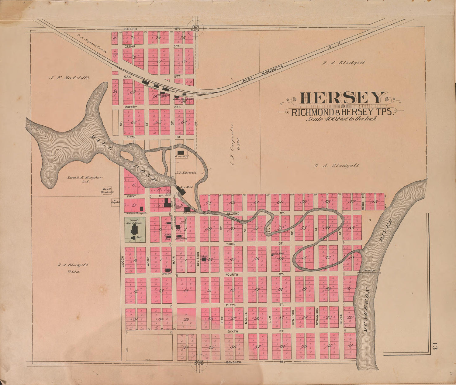 Hersey--continued from Plat Book of Osceola County, Michigan 1900 by Relic Map Company