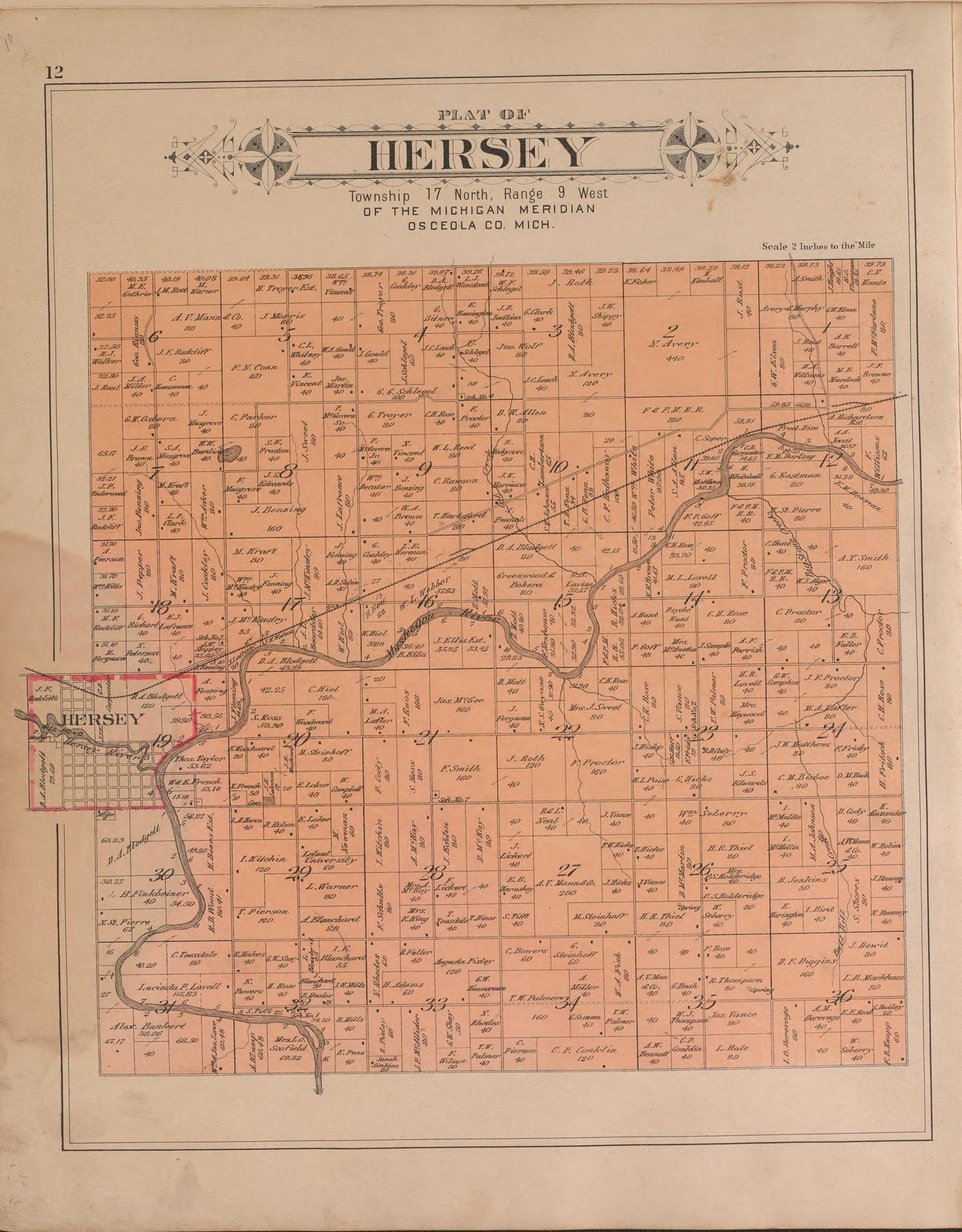 Hersey from Plat Book of Osceola County, Michigan 1900 by Relic Map Company